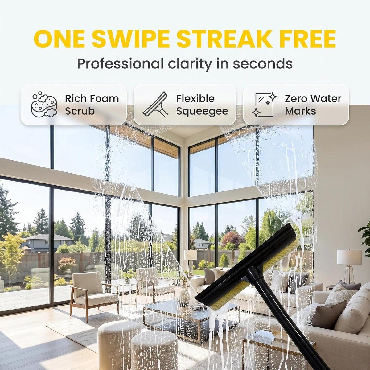 Car Squeegee 2 in 1, Sponge Scrubber & Wiper for Window & Glass