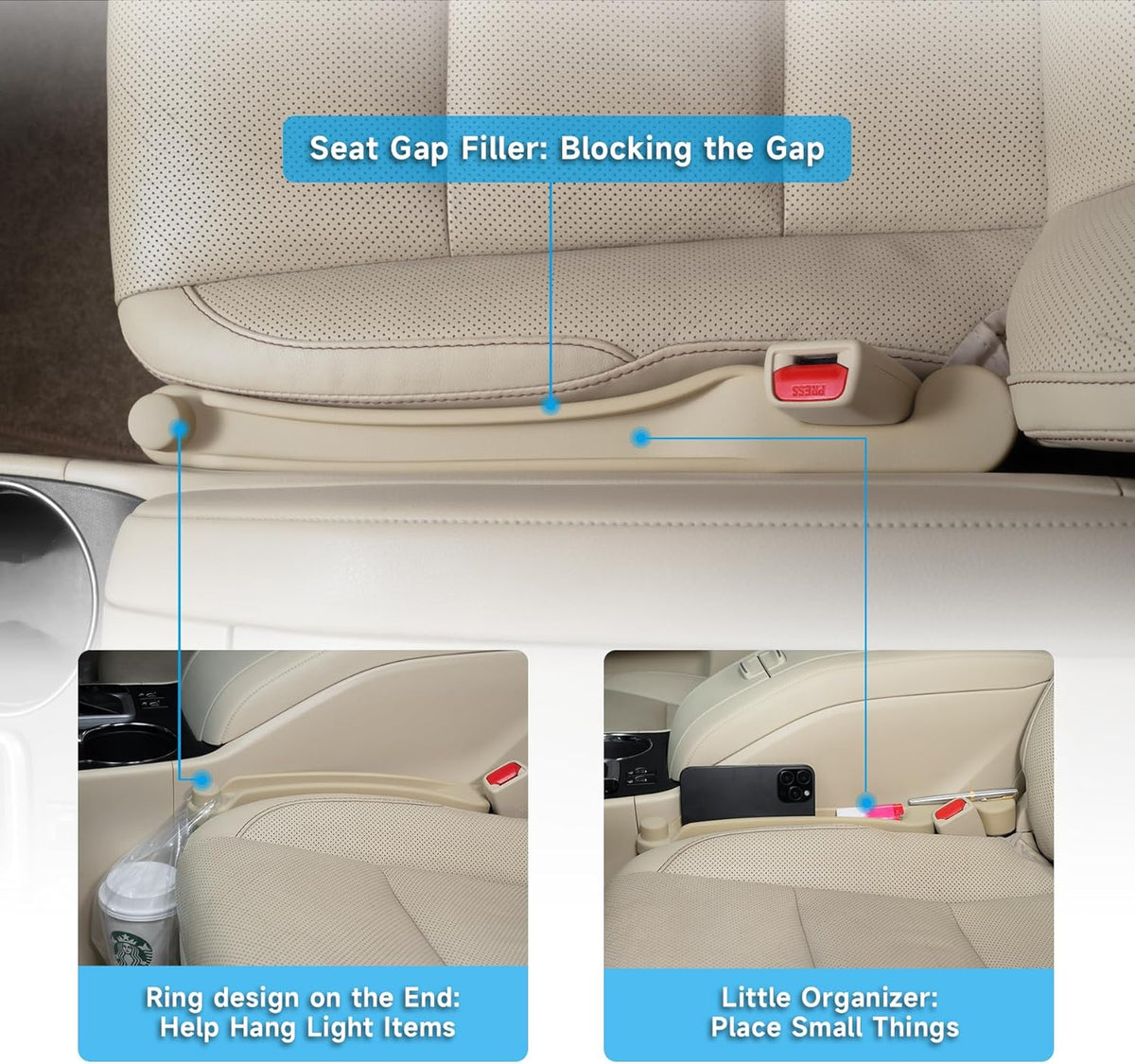 Givifive Car Seat Gap Filler Organizer 2Pack Soft Foam 3IN1 Multifunctional