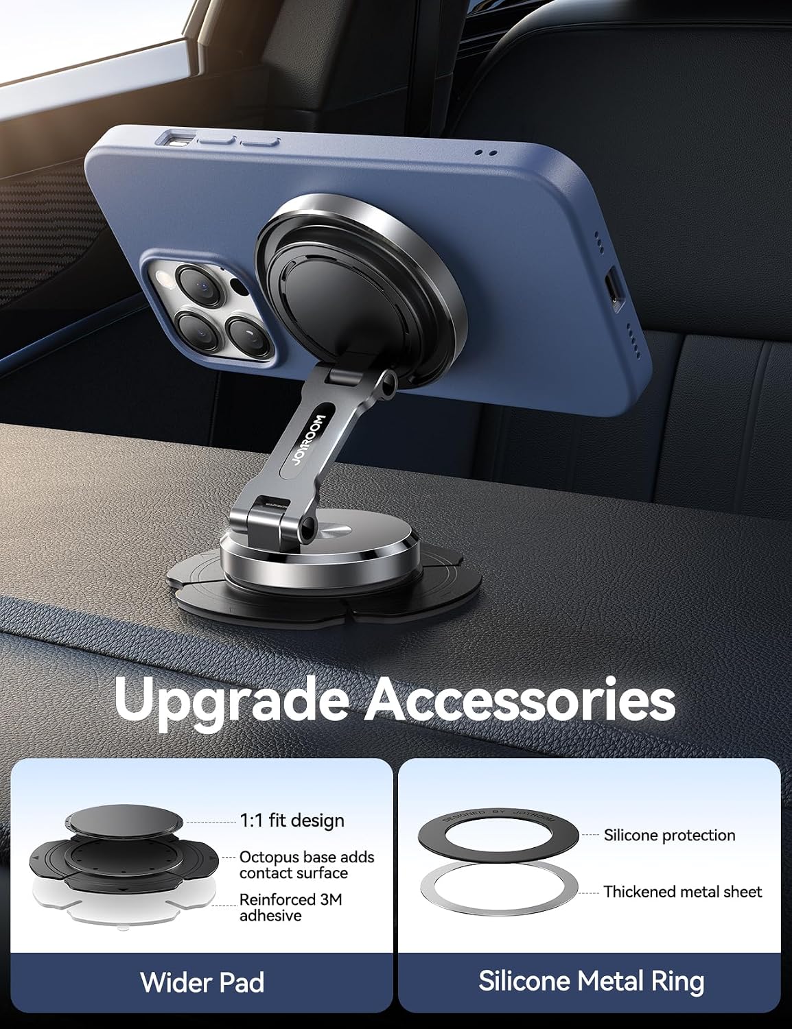 MagSafe Car Mount Charger with 360° Rotatable Charging Panel & Base, Silver