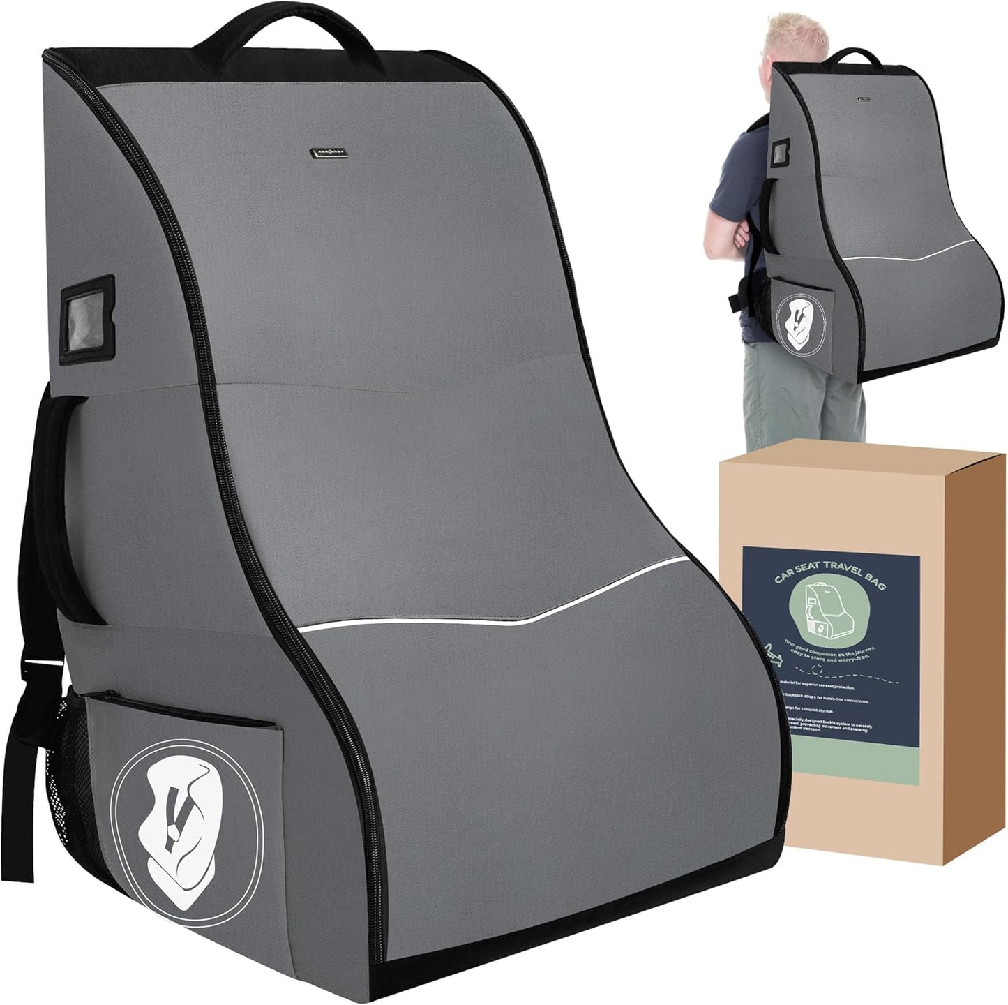 Car Seat Travel Bag for Airplane – Waterproof Heavy Duty Carseat Backpack for Gate Check or Airport Travel – Fits Infant, Convertible & Booster Seats, Black