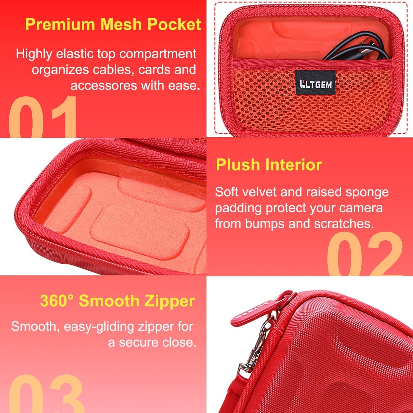 LTGEM Case Compatible with OM SYSTEM Olympus Tough TG-7 / TG-6 / TG-5 / TG-4 Underwater Digital Camera, Hard Travel Carrying Storage Bag - Red(Case Only)