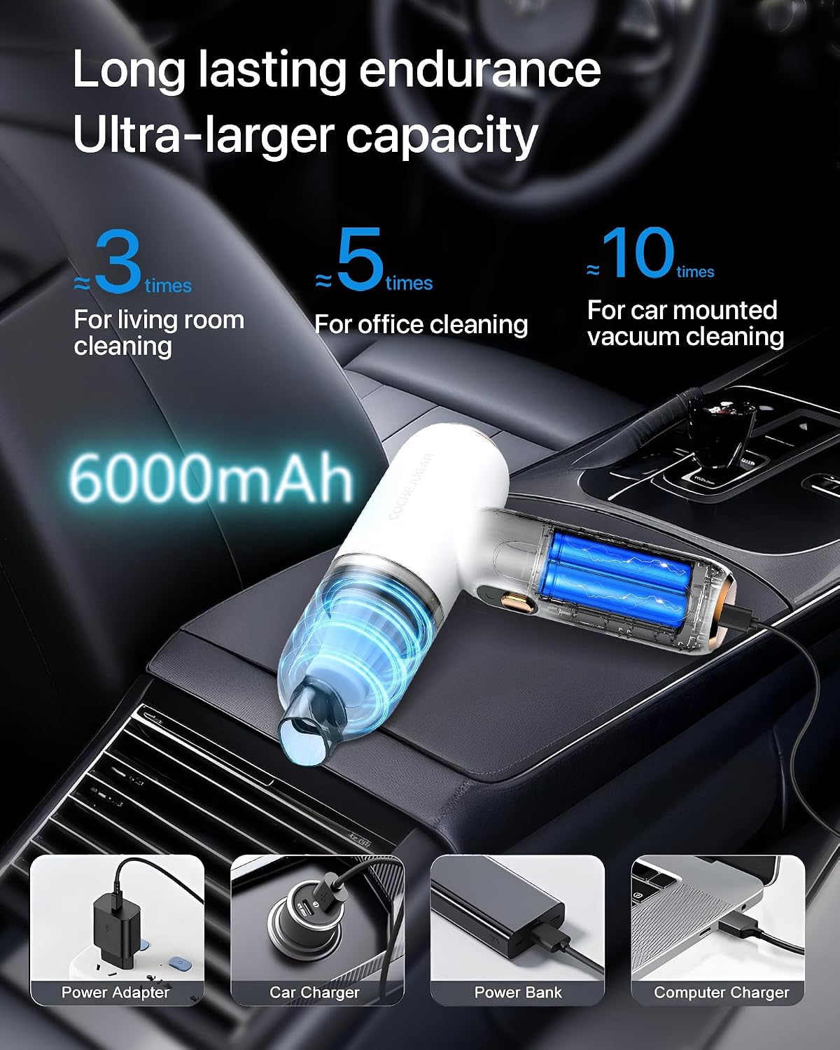 Portable Handheld Cordless Vacuum，18KPA 4-in-1 Magnetic Handheld Car Vacuum Cleaner Cordless with LED Light，30Mins Runtime& Type C Fast Charging，Low Noise for Car，Keyboard，Shelf