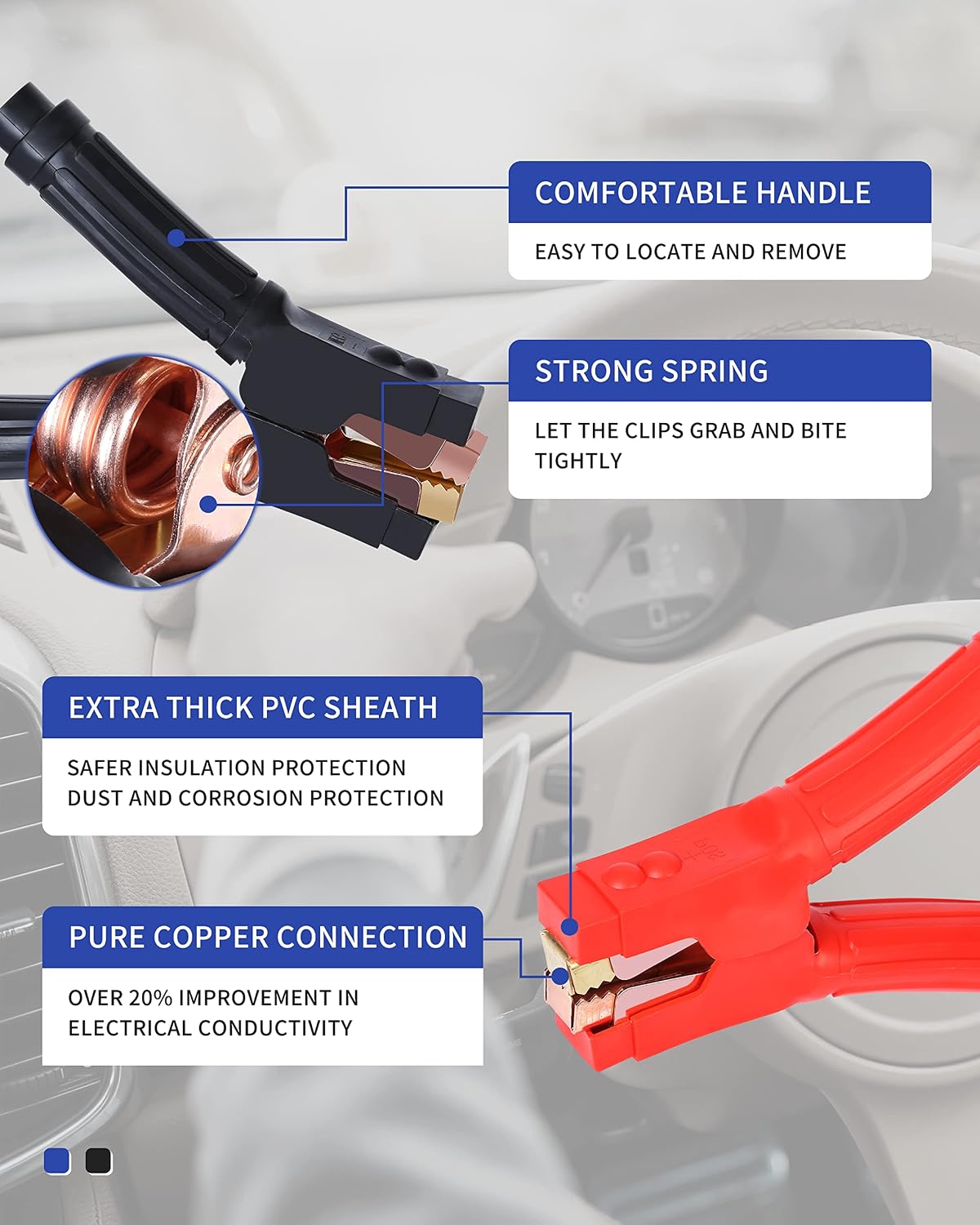 SAFEMATE 0 Gauge 30FT Quick Connect Heavy Duty Jumper Cables