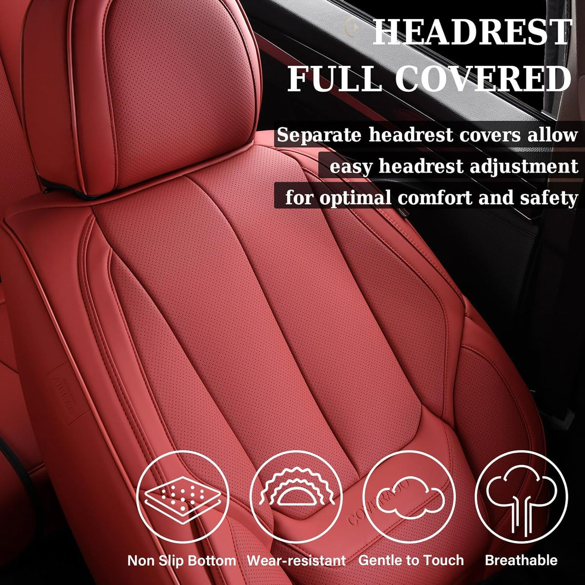 Coverado Seat Covers, Car Seat Covers Front Seats, Car Seat Cover, Car Seat Protector Waterproof, Car Seat Cushion Leather, Red Seat Covers Carseat Cover Universal Fit for Most Cars