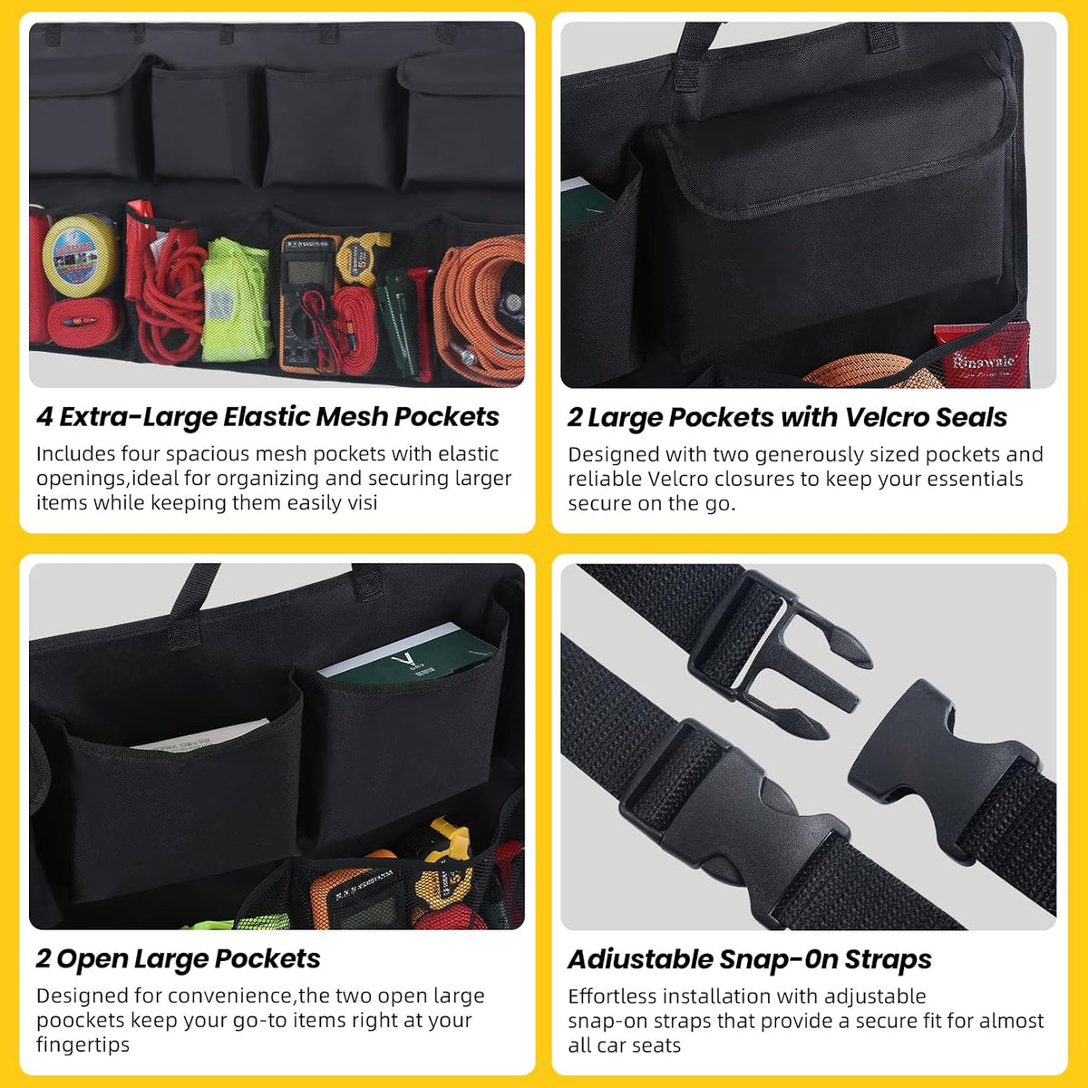 Snuopfy Car Trunk Organizer, Backseat Hanging Organizer with 8 Large Storage Bag Super Capacity -Trunk Organizer for SUV,Truck,Van -Your Space Saving Expert - Black