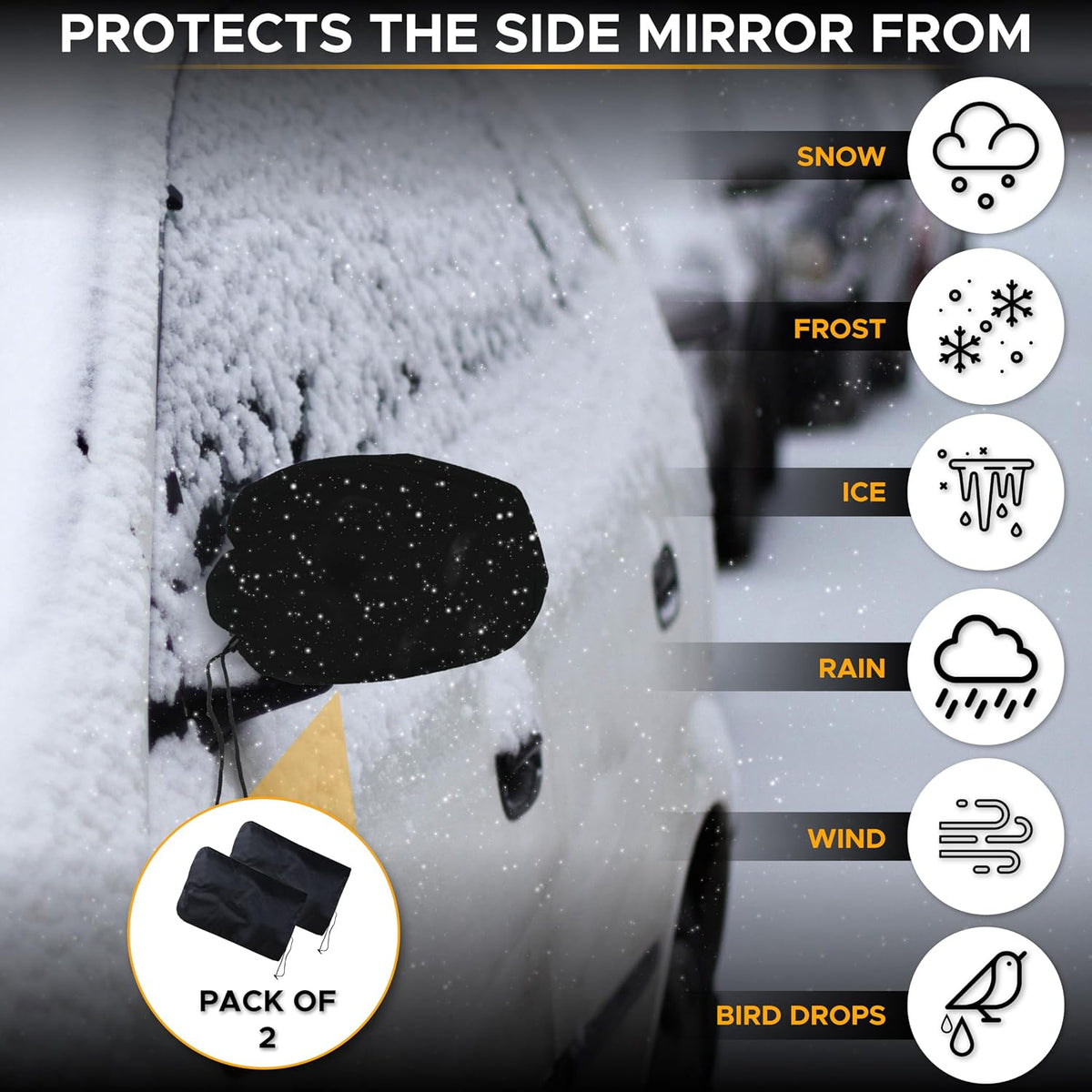 EcoNour Side Mirror Covers (2-Pack) | 210D Oxford Fabric | Side Mirror Winter Protection Cover for Snow and Ice | Universal Fit for Cars, SUVs, Trucks