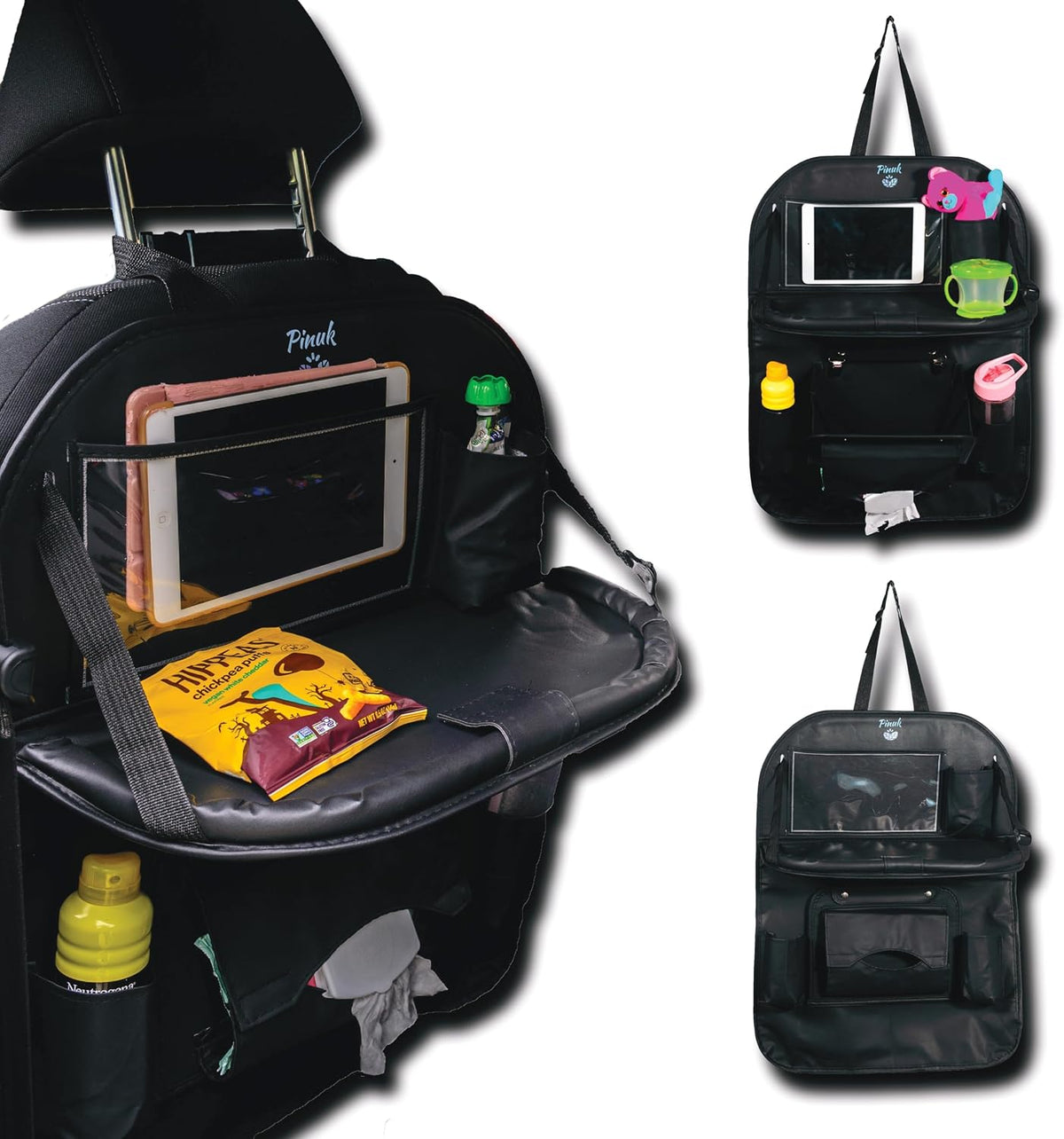 Premium Double-Layered Leather Car Backseat Organizer with Built-in Foldable Tray | Perfect for traveling with kids, Waterproof Car Seat Organizer with Pockets | Easy Installation