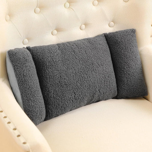 Queekay Fleece Lumbar Support Pillow 3 Section Back Pillow Office Chair for Back Support Comfortable Lumbar Cushion for Car Seat Pain Relief Sofa Rest(Dark Gray)