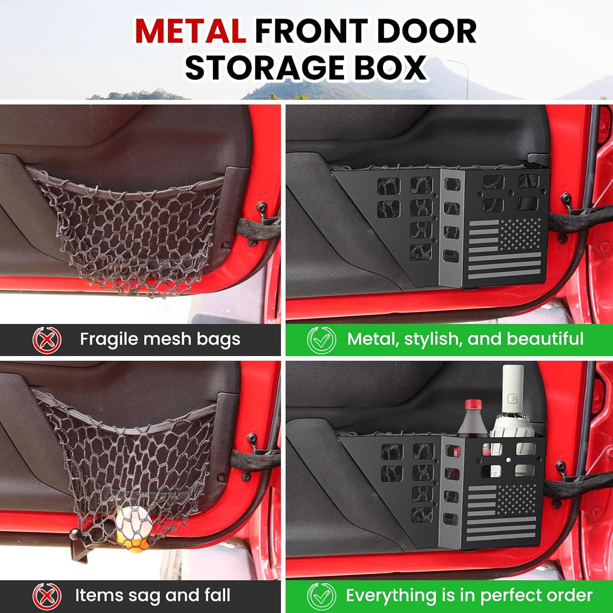 DIAMOOKY Metal Front Door Pocket Storage Box for Jeep Wrangler JK JKU