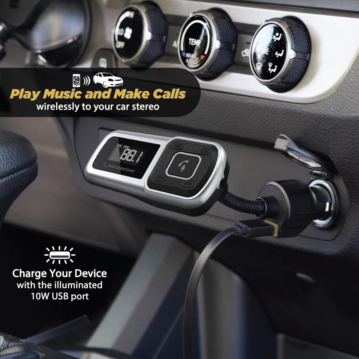 Scosche BTFMSR BTFREQ Universal Bluetooth Hands-Free Car Kit with Digital FM Transmitter and 10-Watt USB Car Charger