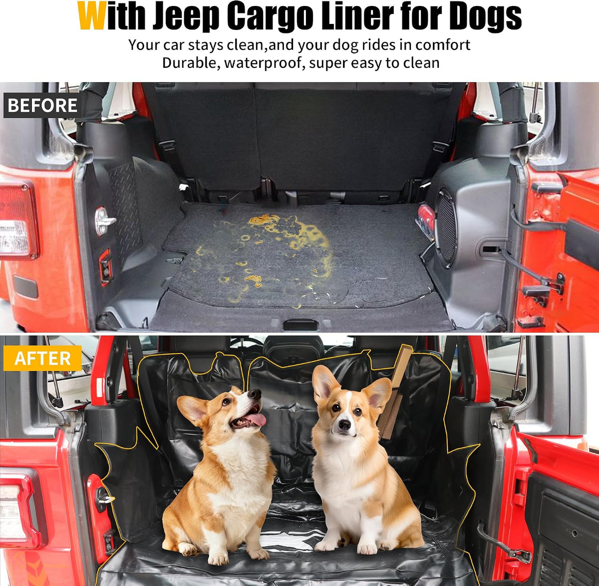 Dog Cargo Liner Pet Seat Covers for 2007-2026 Jeep Wrangler JK JL 4 Door