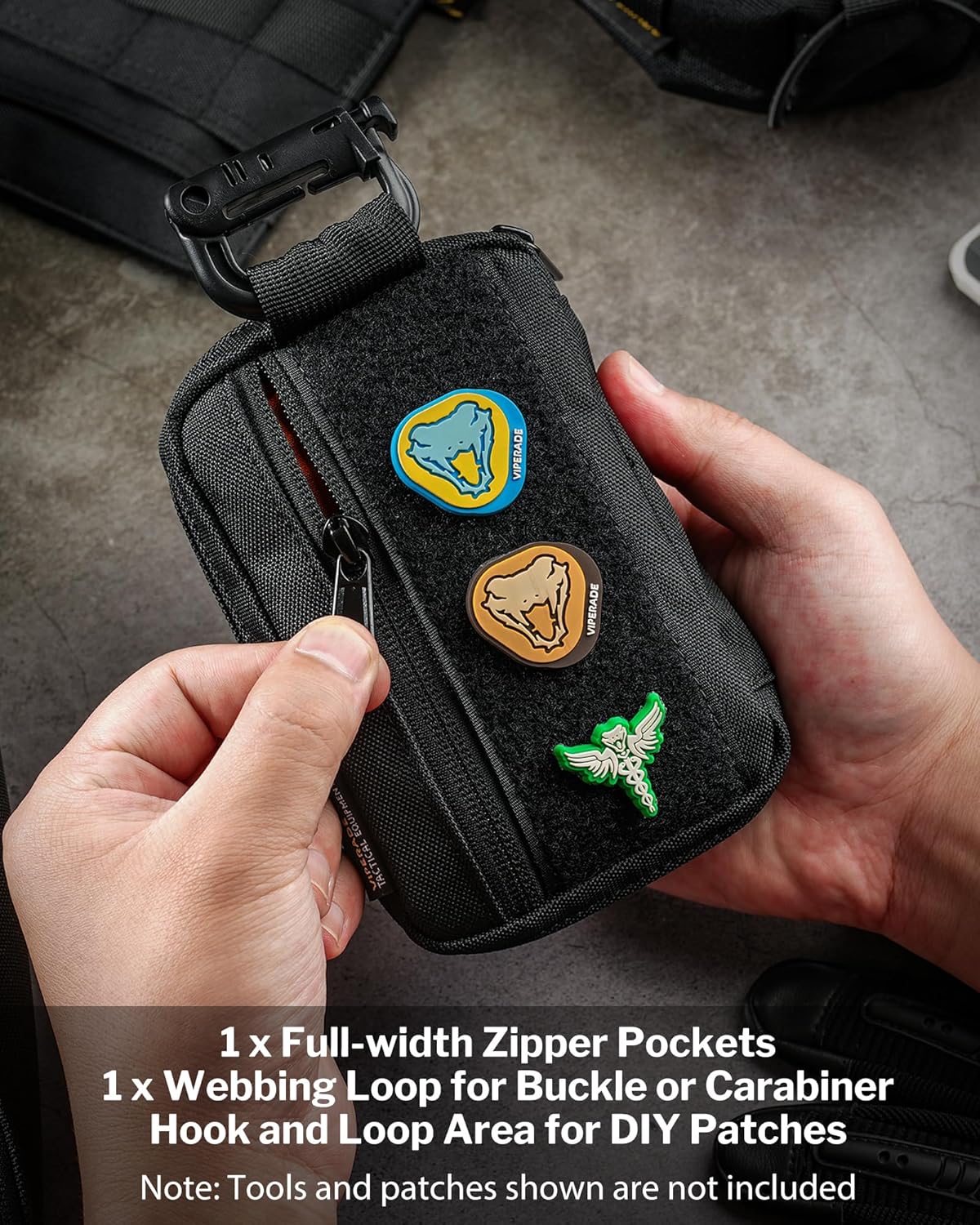 VIPERADE VE26 EDC Pouch Organizer with 11 Compartments, Small Tool Pouch with DIY Patches Area, EDC Pocket Organizer for Mutitools