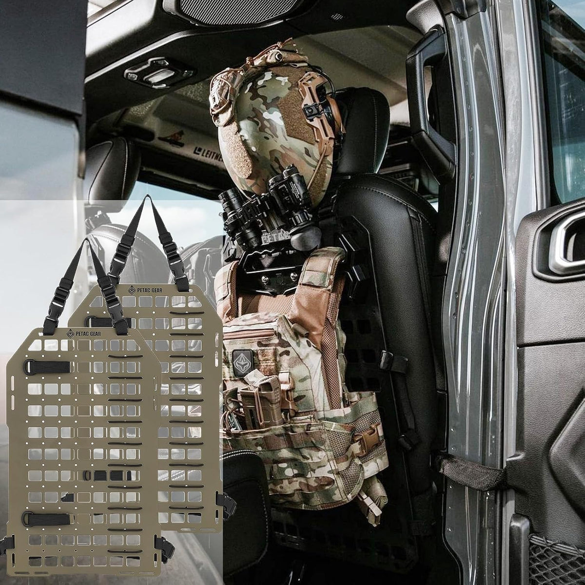 PETAC GEAR Tactical Car Seat Back Organizer | Rigid Molle Panels for Vehicles | Truck Mount Rack Panel for Tactical Gear Accessories. …
