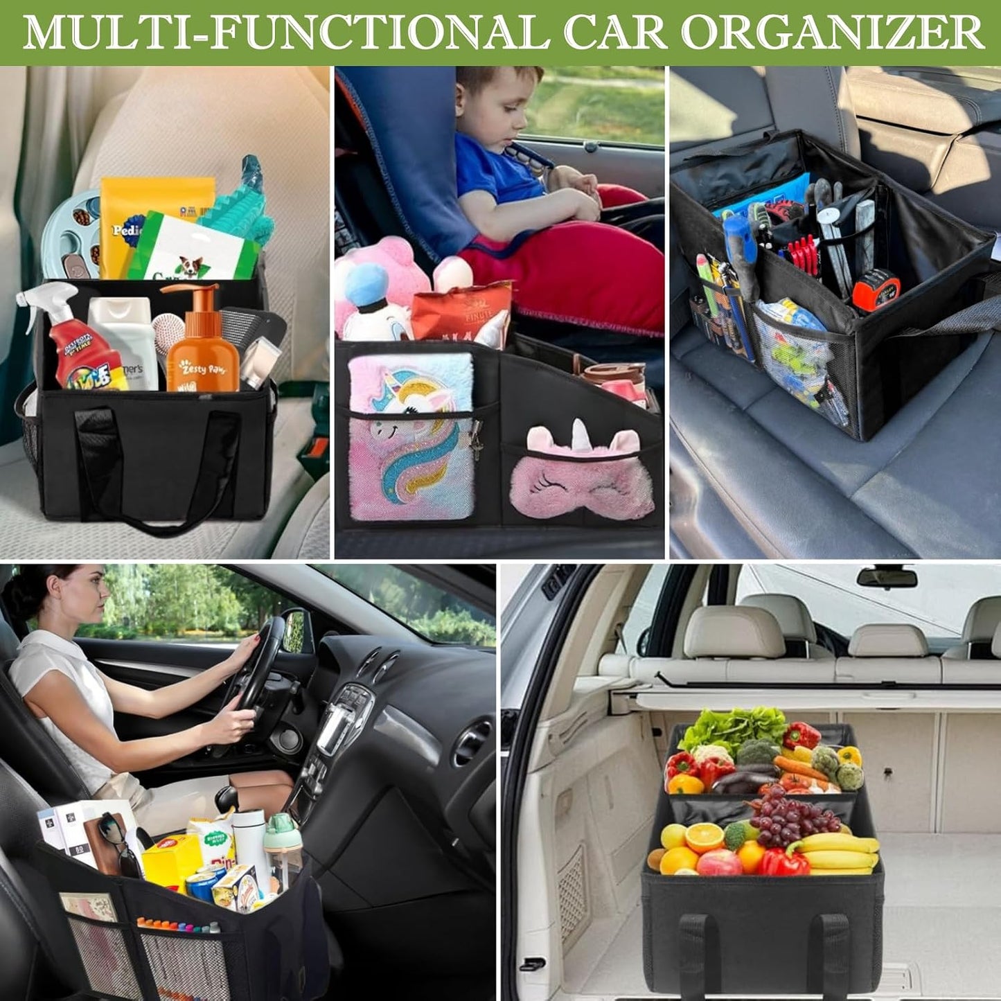 BLIRITEL Car Seat Organizer for Front & Back Seat, Passenger Seat Organizer, Small Car Seat Storage Caddy for kids & Adult with Divide, Handles and Multiple Mesh Pockets (Black)
