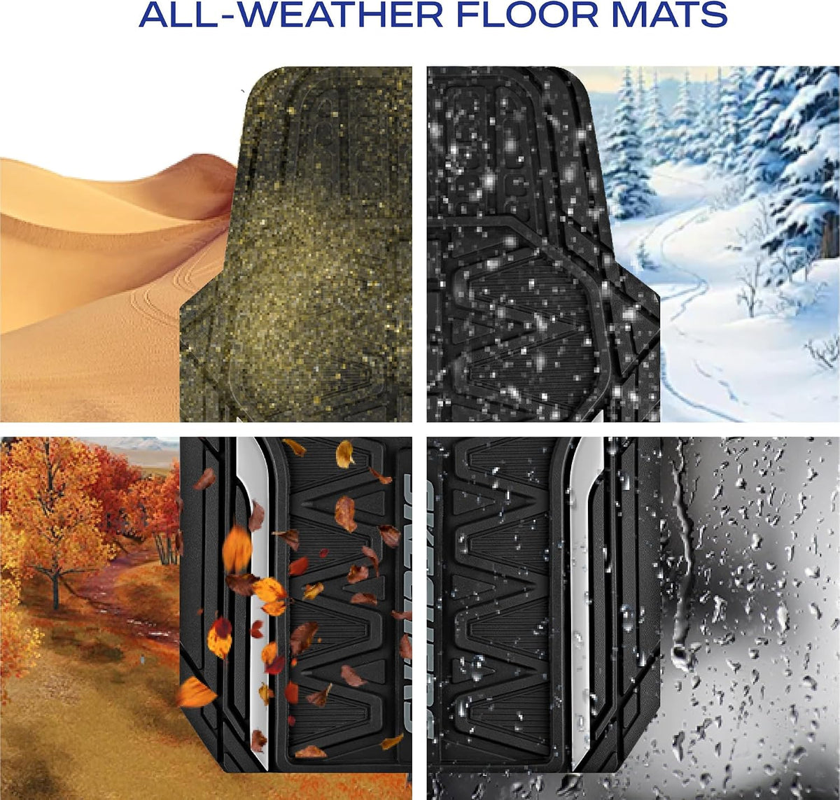 Skechers Heavy Duty Rubber Car Mats Full Set, All Weather Floor Mats, Waterproof Trim to Fit Universal Floor Liner, Automotive Floor Mats for Cars Trucks SUV, Sliver
