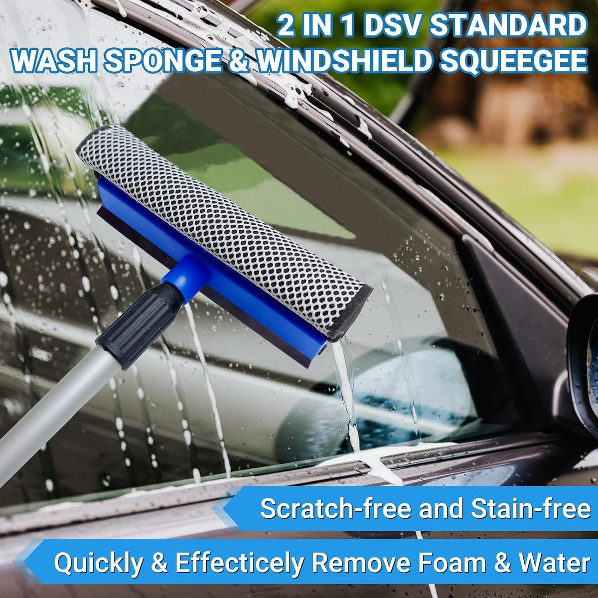 72" Car Wash Brush with Long Handle, On/Off Switch for Car RV Truck Boat Washing Brush, Complete Cleaning Kit with Car Wash Mop Windshield Squeegee Multifunctional Wash Brush