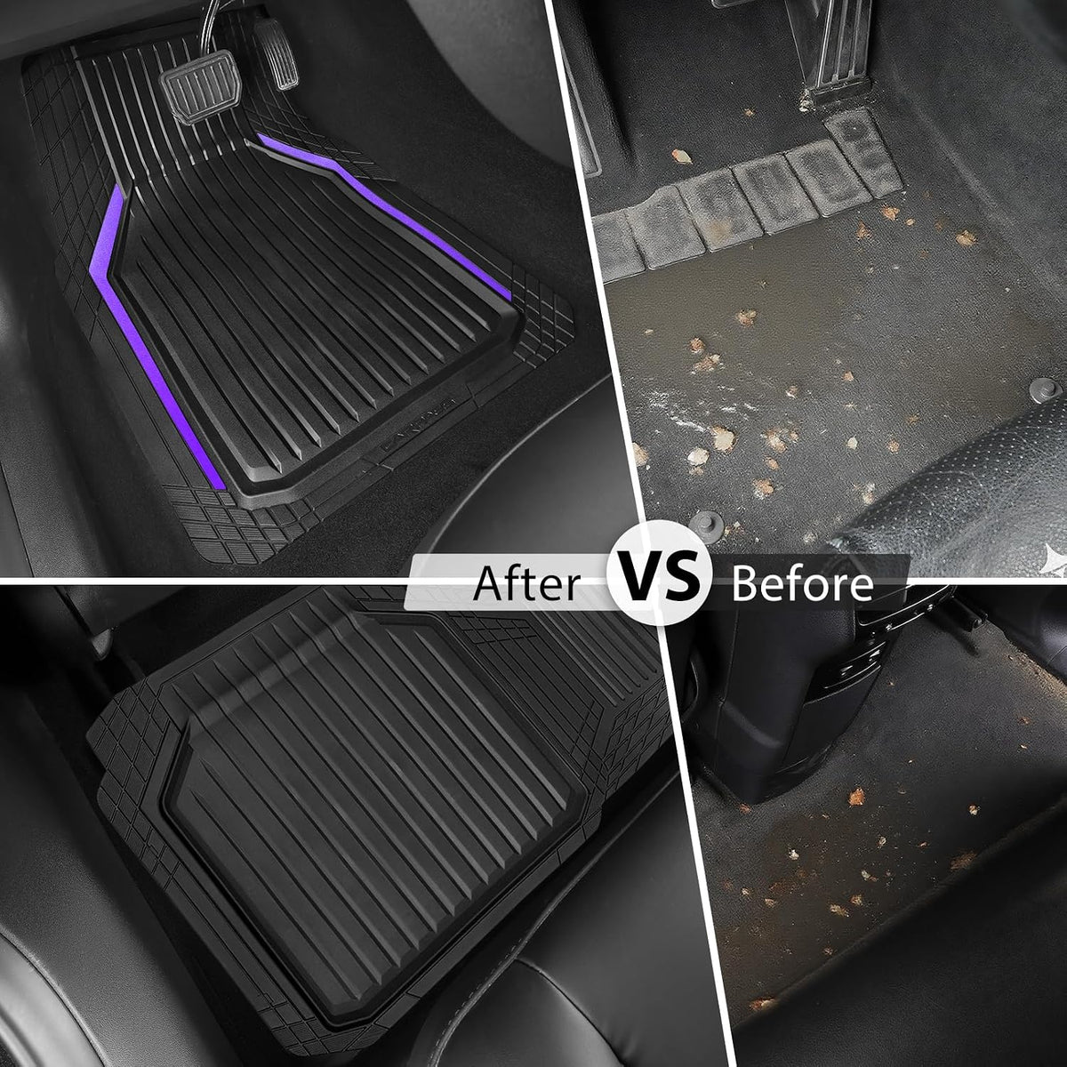 CAR PASS Heavy Duty Rubber Floor Mats for Car, Waterproof Liner Deep Dish Car Mats Full Sets, Universal Trim to Fit for SUV Truck Sedans Vans, All Weather Automotive Floor Mats 3pcs, Black Purple