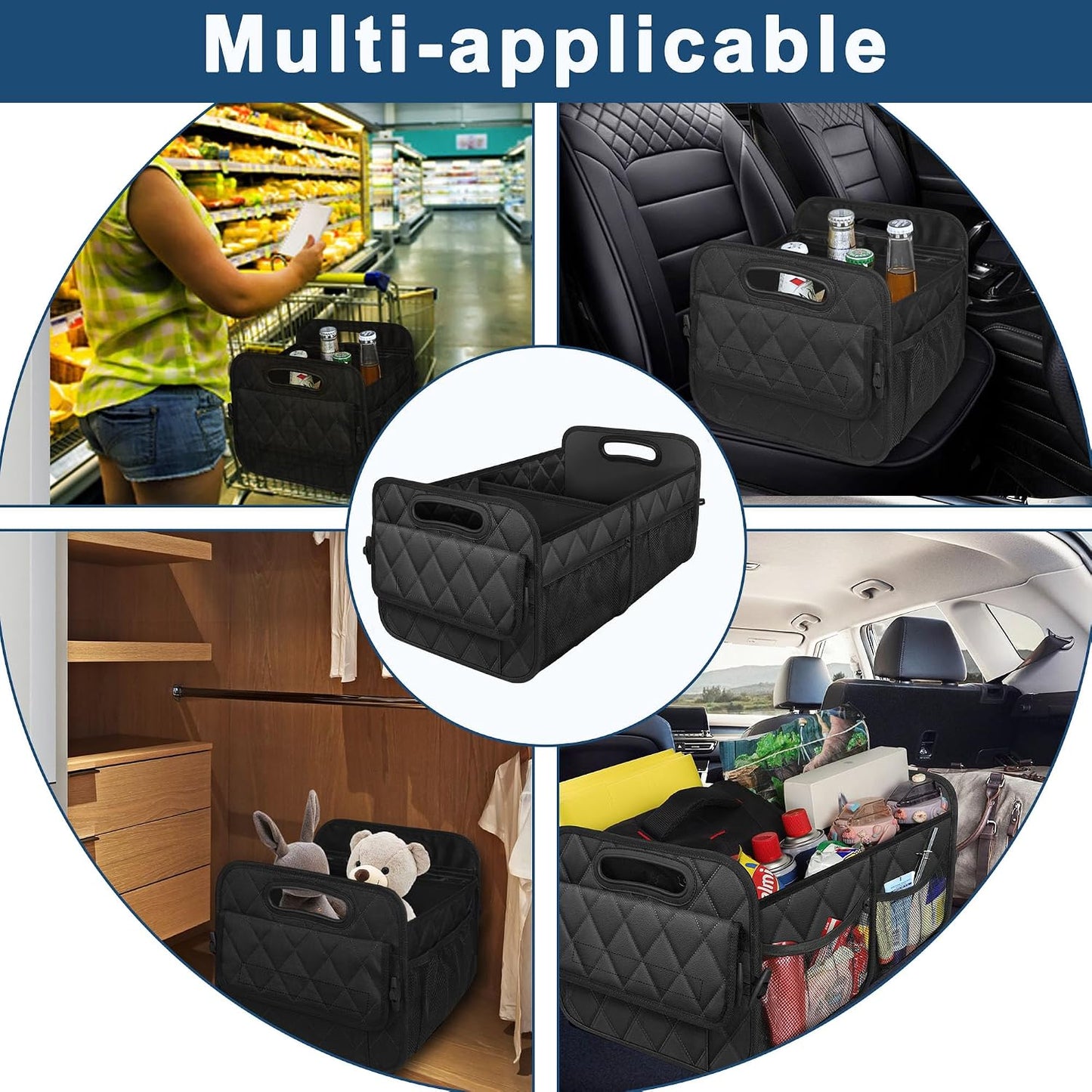 Deosk Car Trunk Organizer for SUV, Car Organizers and Storage with Reinforced Handles, Car Accessories for Women/Men 50LWaterproof Polyester Trunk Organizer, Black