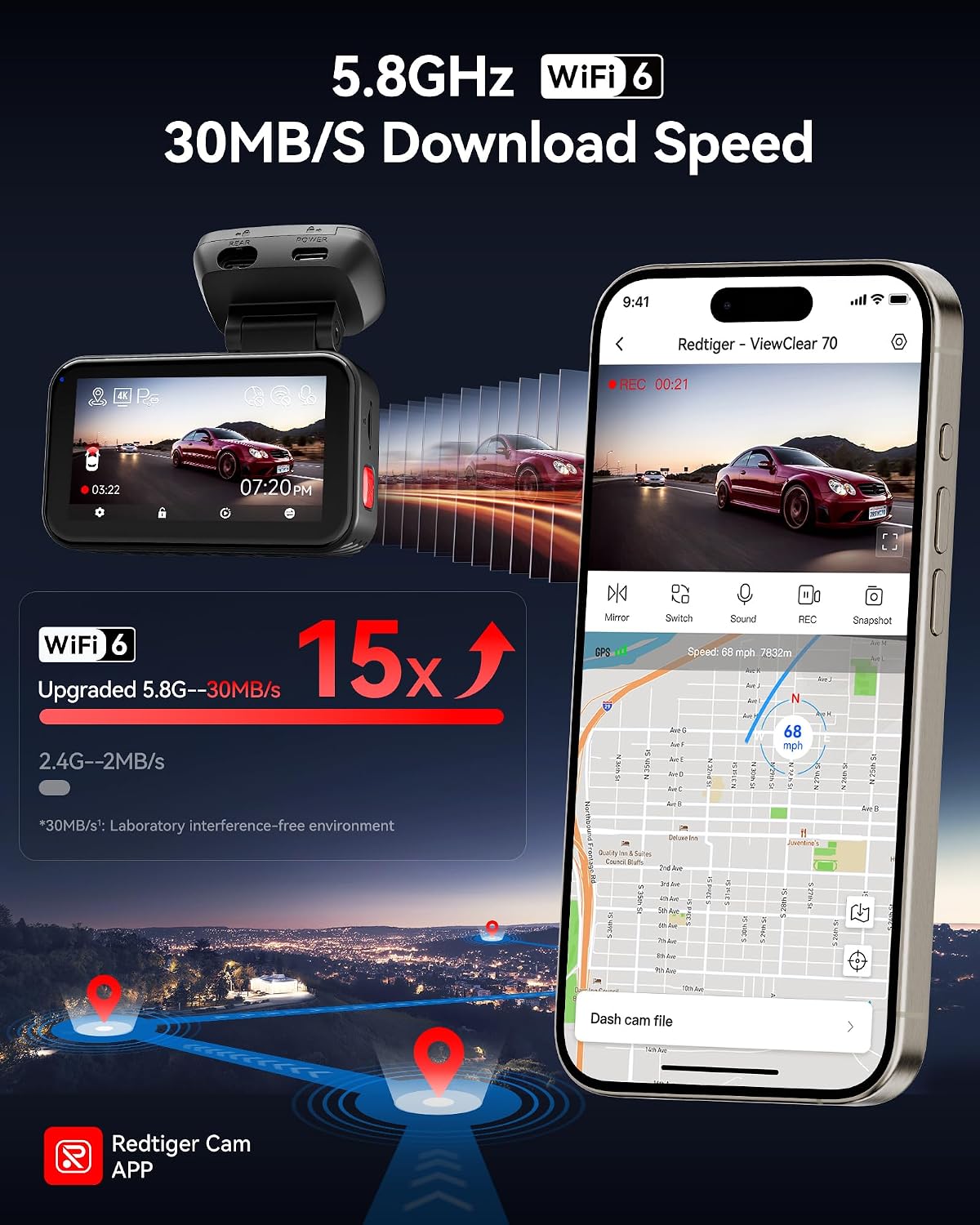 REDTIGER VC70 4K+2.5K Dash Cam, STARVIS 2 IMX678, Dual HDR, 30MB/s WiFi