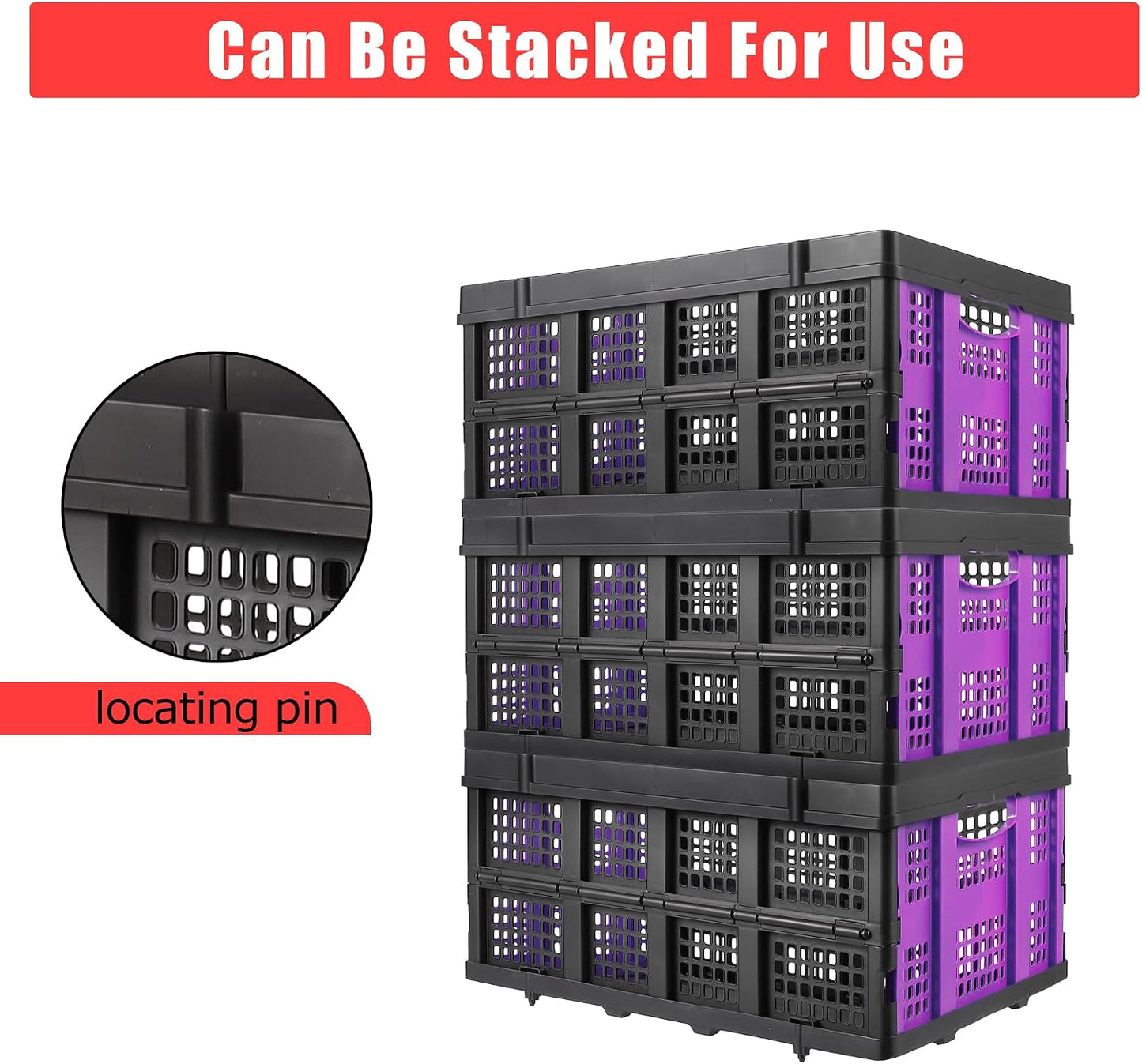 55L Closet & Home Organizer Box, Collapsible Storage Crates Stackable, Folding Plastic Baskets for Clothes and Toys, Space-Saving Utility Containers, Purple