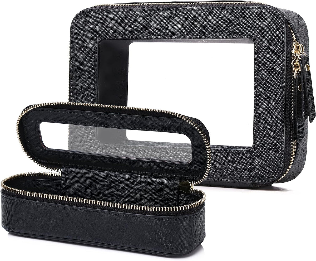 Pinkmik Travel Clear Makeup Bag (Black, M+SLIM)