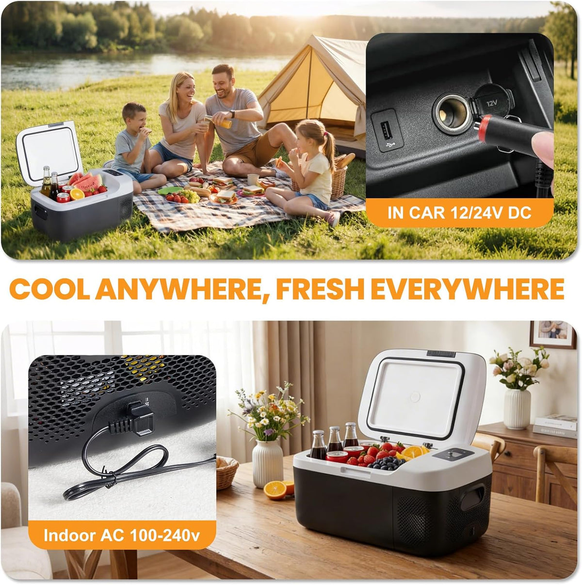 NEWBULIG 12 Volt Car Refrigerator, 17QT Single-Zone Electric Cooler for Vehicles, 12/24V DC &amp; 100-240V AC, -4℉-68℉ Freezer, Bluetooth Control, Battery Protection &amp; Child Lock for Travel, Camping