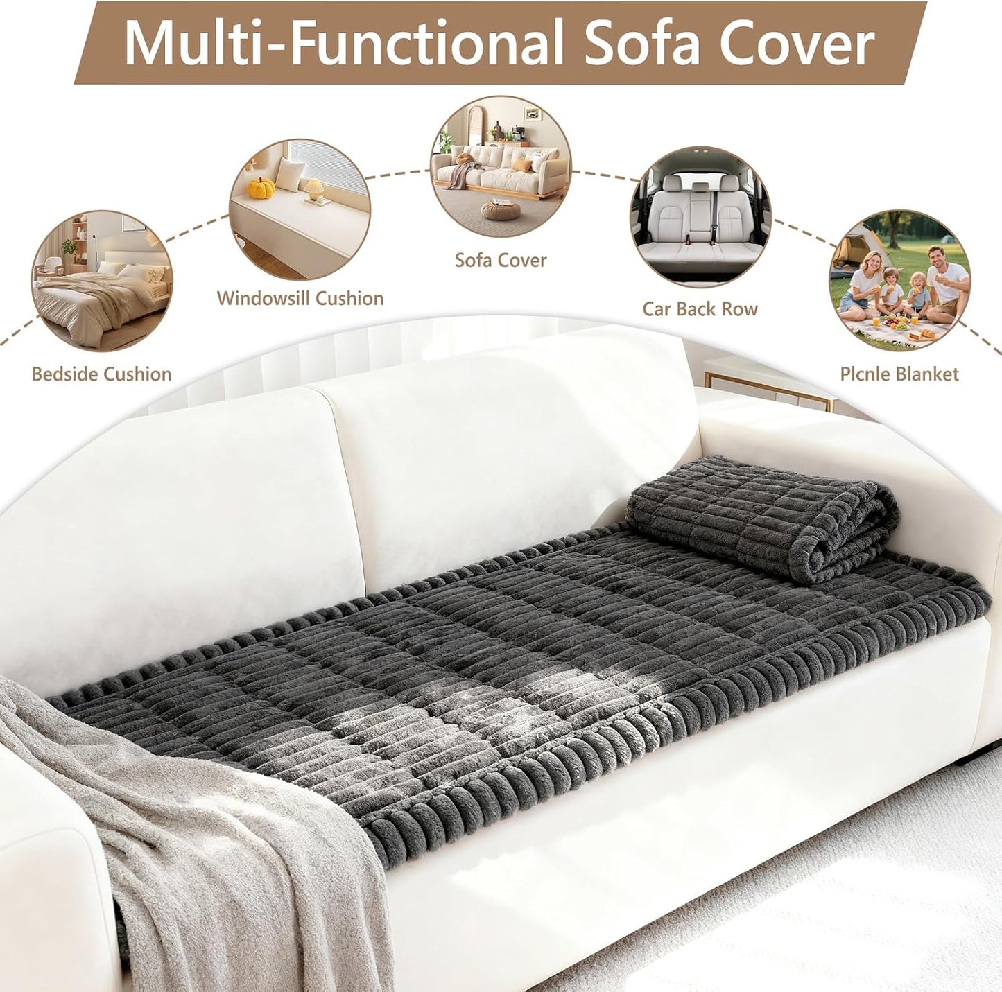 Capslpad Couch Covers for Dogs Washable Non Slip Pets Sofa Covers Fuzzy Sofa Slipcover Geometric Pet Friendly Mat Cushion Protector Travel Pet Mat for Living Bedroom Car Back Seat, Dark Gray 27.5"x59"