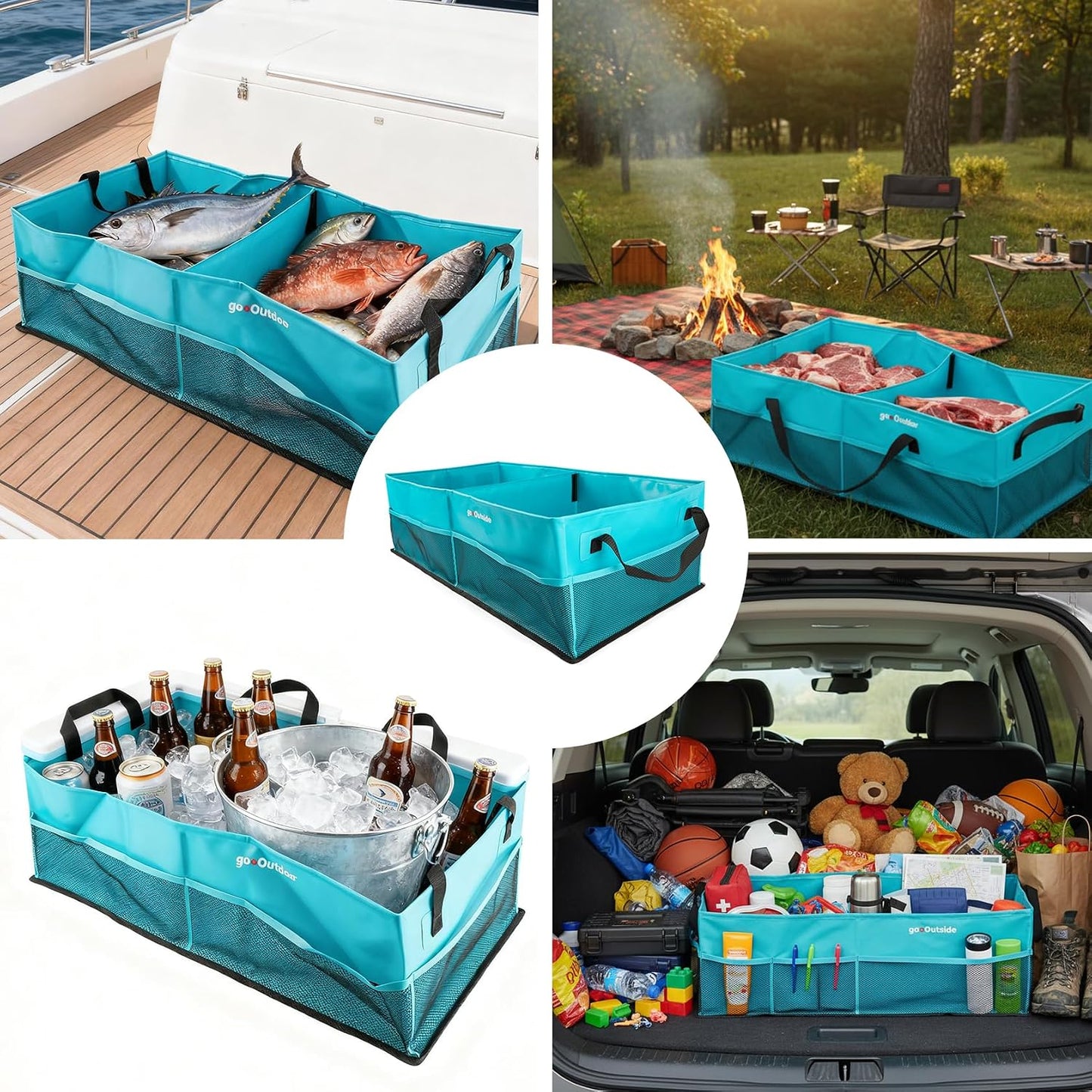 HiMagics Collapsible Waterproof Car Trunk Organizer, Soft PVC Storage Bin with Rugged PVC-Coated Fabric for SUV & Truck (Aqua Blue, PLUS)