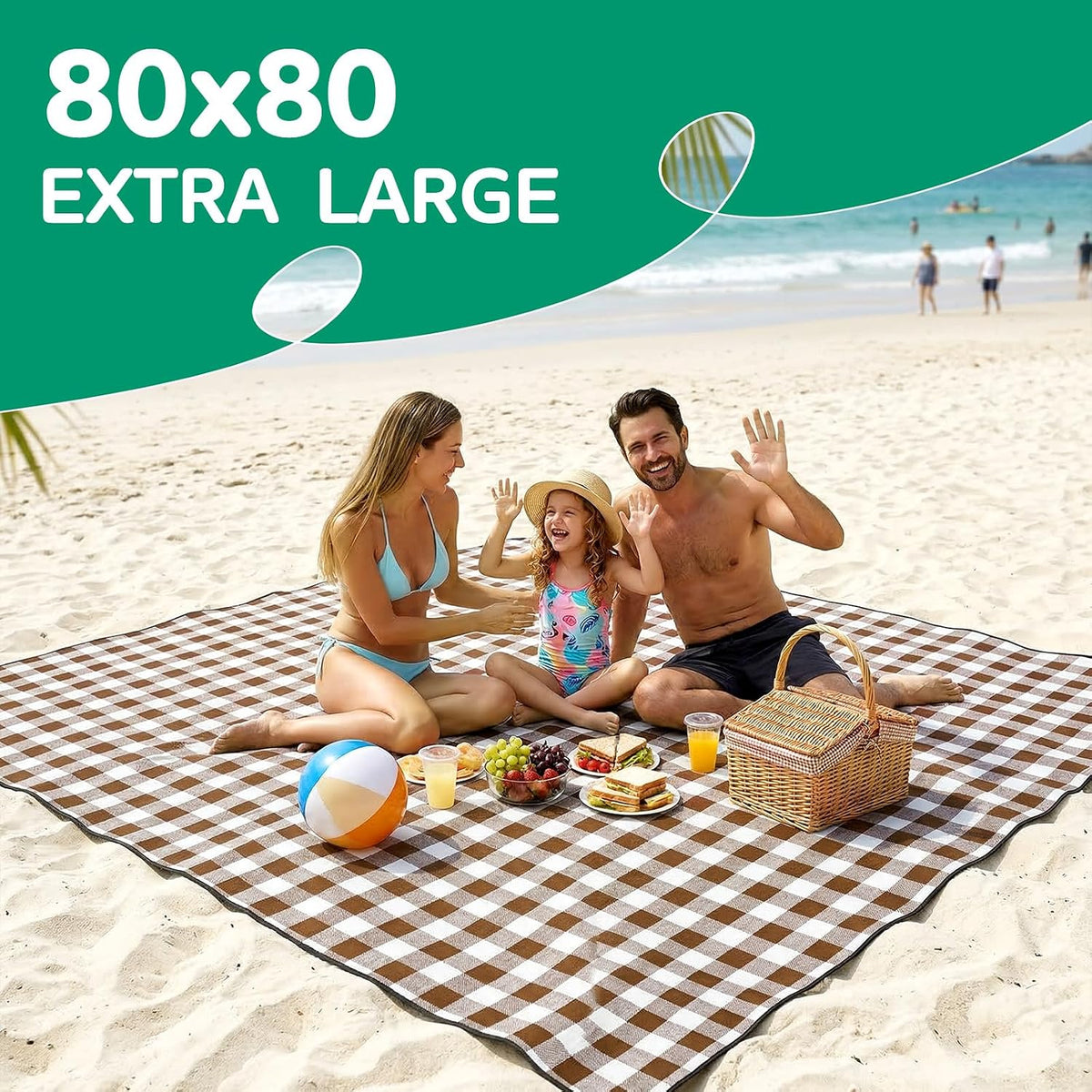 RYCHIC Waterproof Beach Blanket Picnic Outdoor Camping Mat Rug Oversized Extra Large Foldable Sandproof Sand Free Big XL Giant Towel Hawaii Honeymoon Essentials Women Summer Must Have Vacation Gift