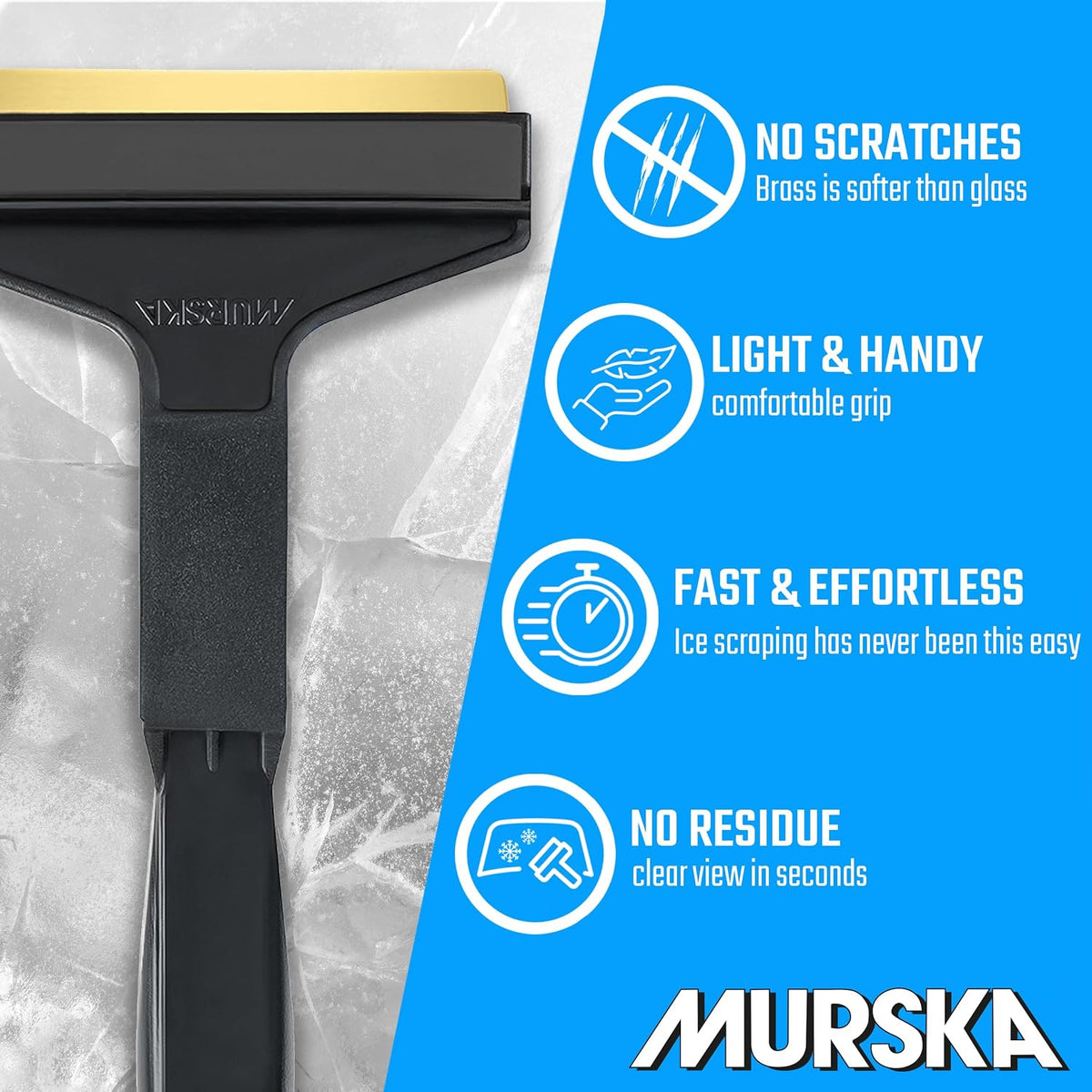 Car Brass Ice Scraper Long Handle Ice Scraper Brass Blade 14,5 inch Ice Scraper for Car Snow Scraper Ice Scrapers for Car Windshield Original Murska from Europe (L&P A055 Black Gray)