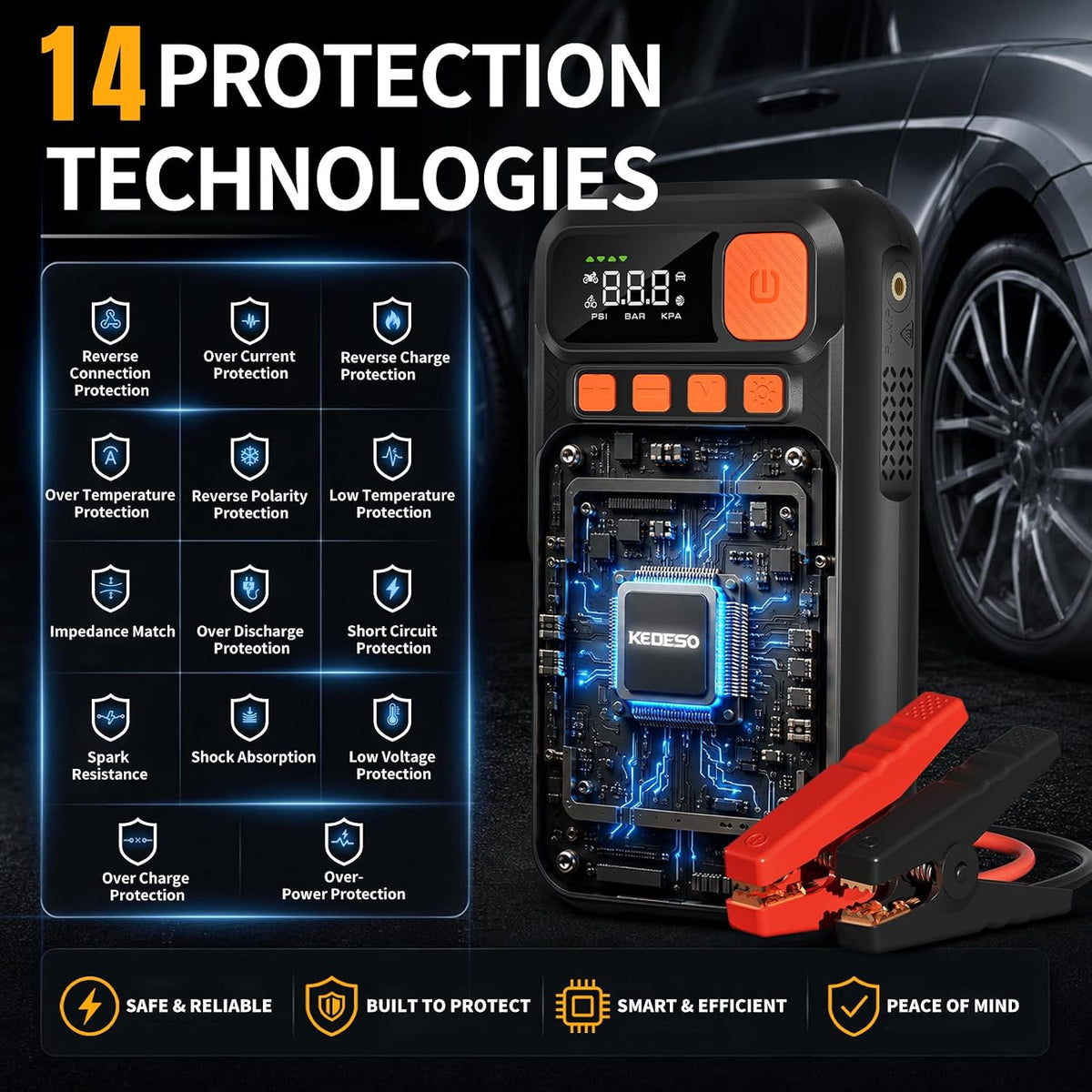 12V Car Battery Jump Starter with 160PSI Air Compressor, Jump Box