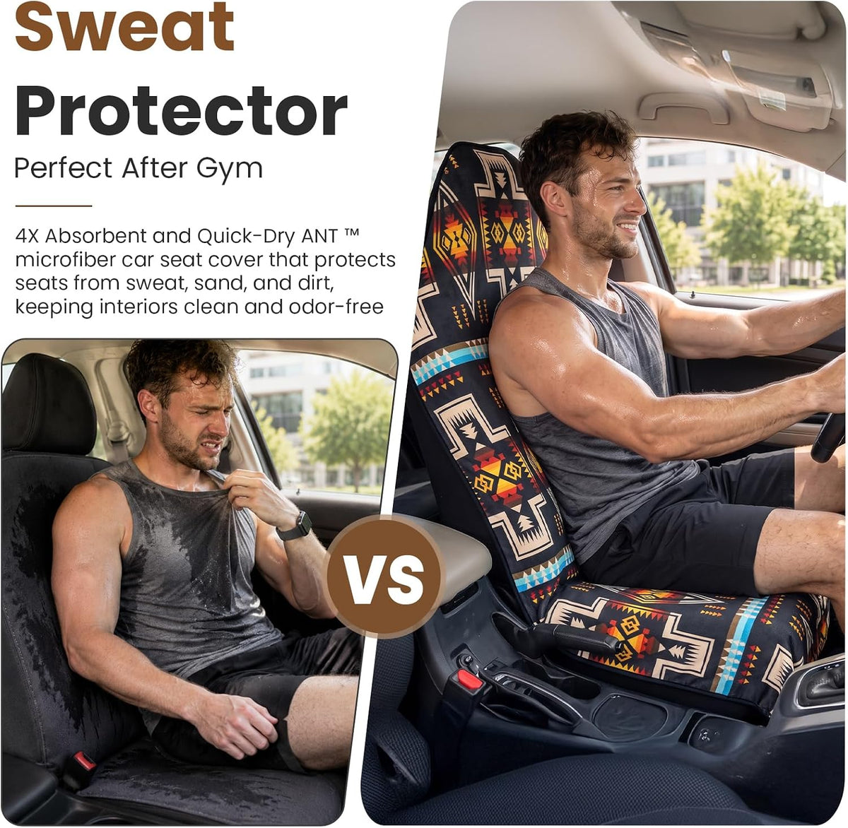 Car Seat Cover Towel for Front Seats Non-Slip with Headrest Pocket & Strap