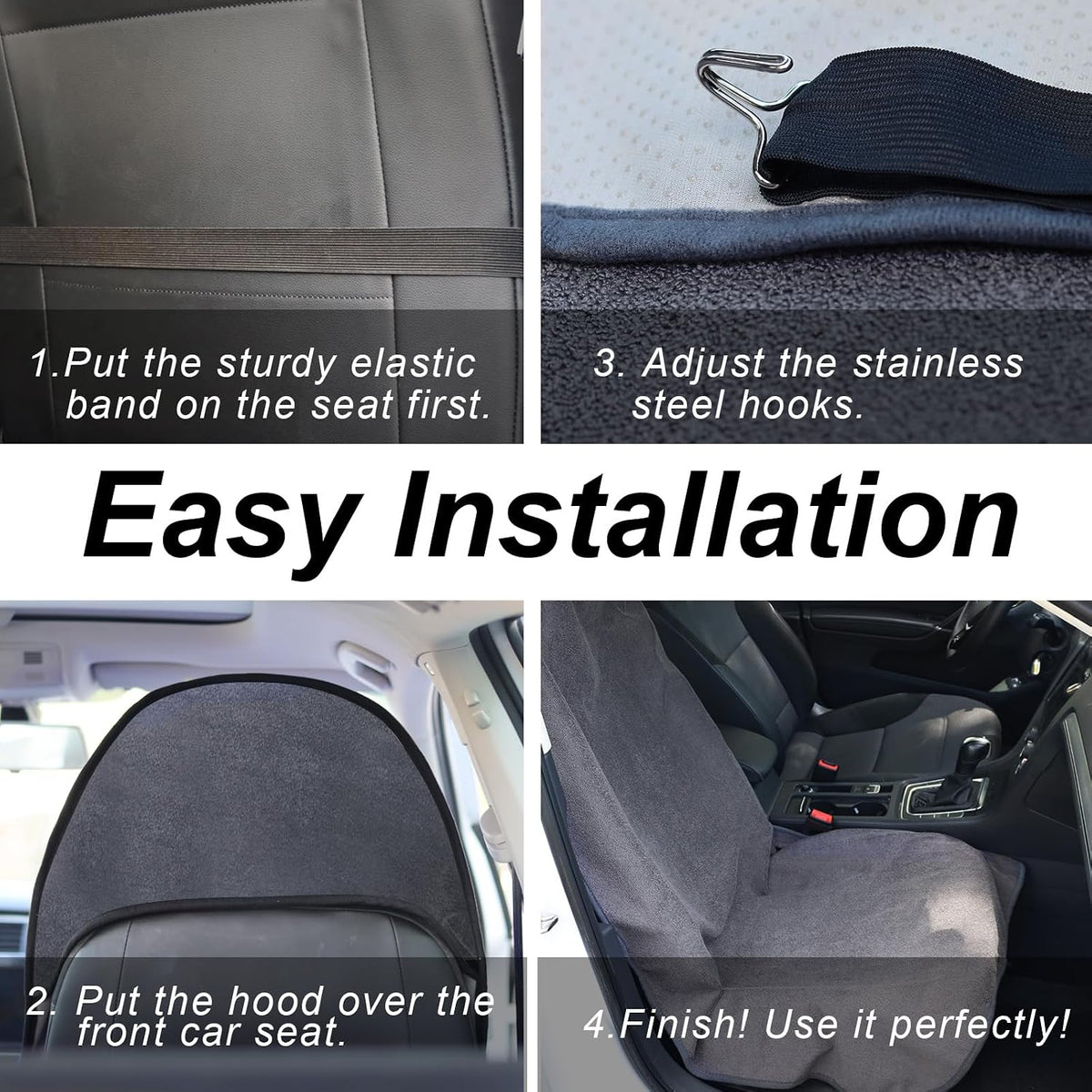 Sweat Towel Car Seat Cover Protector Front Seats for Gym Workout, Running, Swimming, Beach and Hiking, Waterproof Universal Seat Cover for Car, Trucks, Van & SUV (1, Pure Grey, Front)