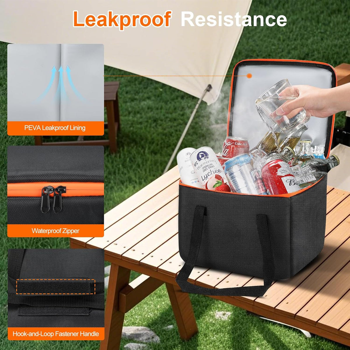 Portable Soft Cooler Bag, Collapsible Insulated Leak-Proof Car Cooler Bag, Insulated Ice Chest with Waterproof Zipper, Leak-Proof Organizer for Cars, Fits Most Vehicles, Orange