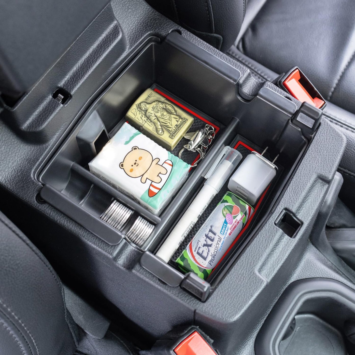 PIMCAR Center Console Organizer for Jeep Wrangler JL/JLU (2018-2026) & Gladiator JT (2020-2026) | Armrest Storage Tray | Interior Accessories (Not for JK/JKU) | Red Liner Trim