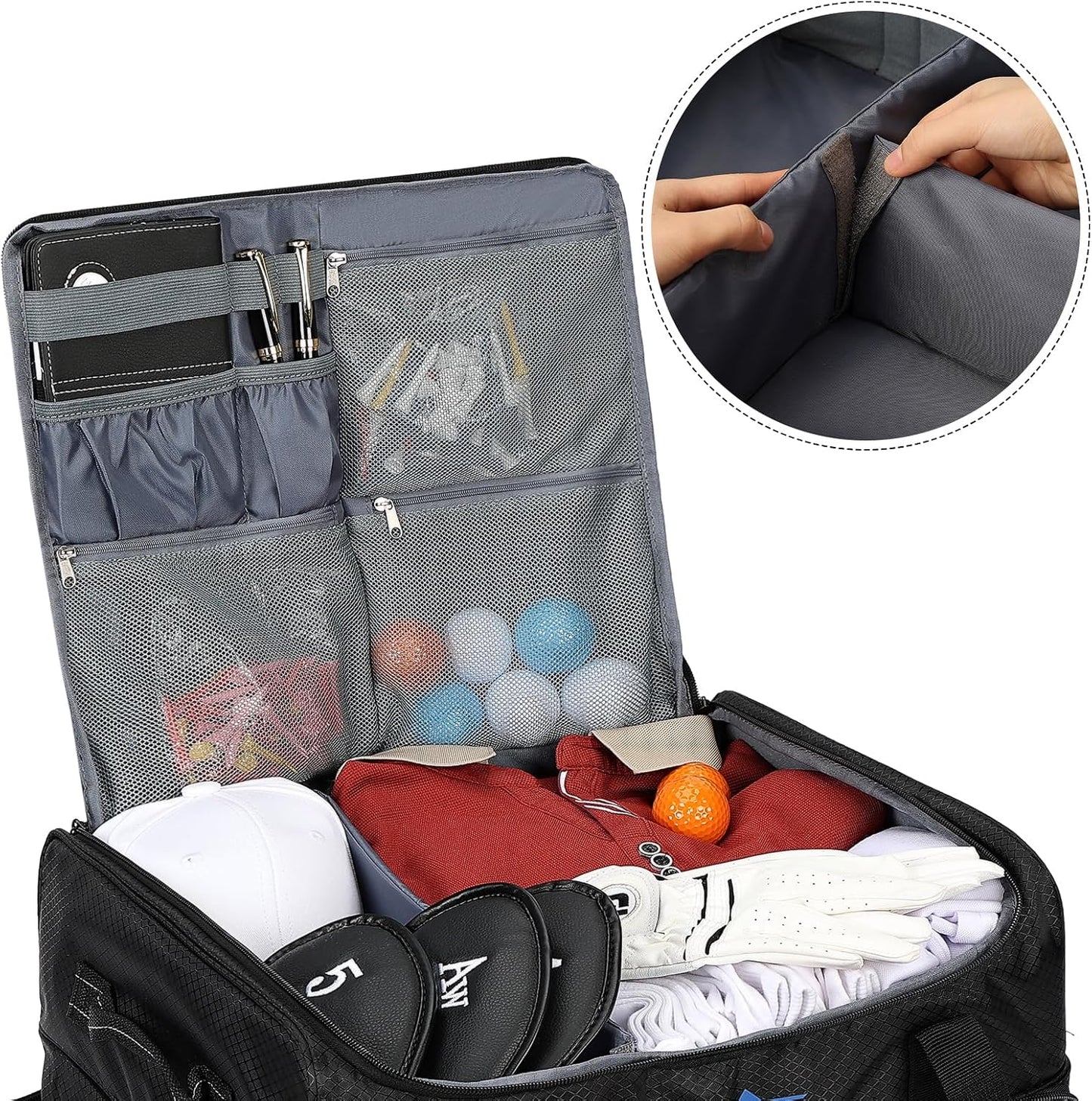 ZEEMO Golf Trunk Organizer, 2 Layer Car Locker with Ventilated Compartment for 2 Pair Shoes, Travel Storage Bag for Accessories, Black