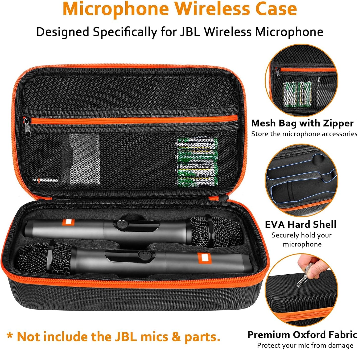 Wireless Microphone Case Compatible with J-B-L wireless Two Mic System, Partybox Mic Portable Storage Bag for Singing Karaoke, Handheld Mic Carrying Case for Receiver, Battery, Adapter(Box Only)