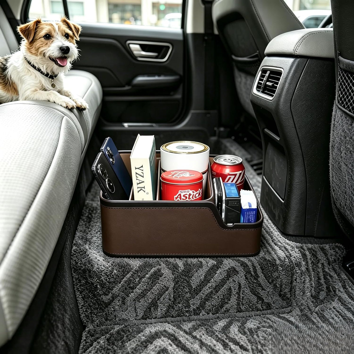 Car Seat Organizer with Compartments,Small Caddy for Car Brown