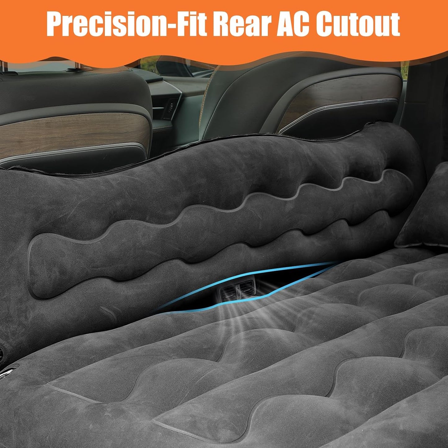 Car Air Mattress Bed - Inflatable Back Seat Air Mattress with Upgraded Wear-Resistant Pongee Bottom, Thick Camping Sleeping Pad with 2 Pillows & Air Pump, Fits Sedan/Truck/SUV, Black