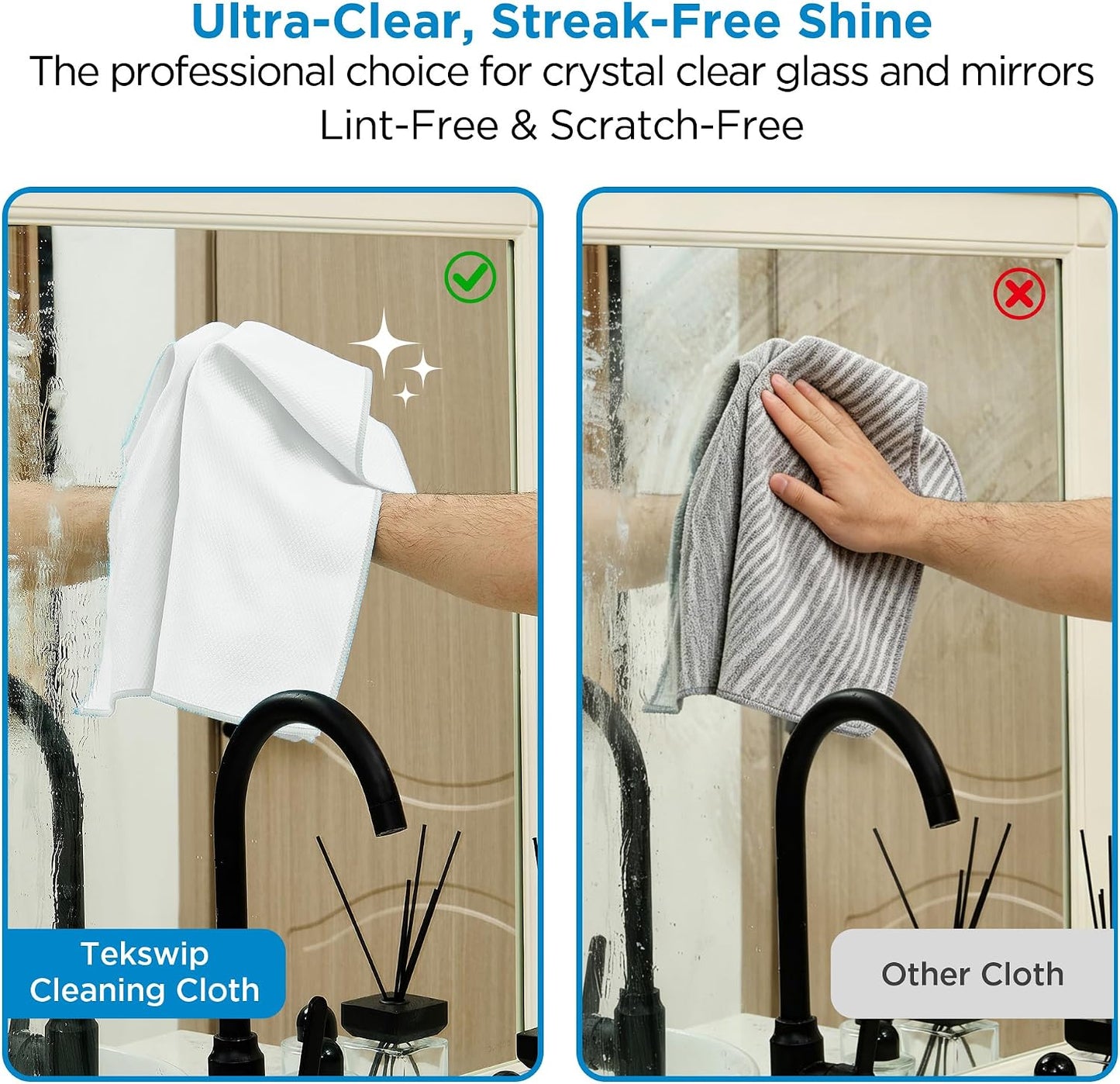 Microfiber Glass Cleaning Cloth, White Gray, 6 Pack | 15.5x15.5 Inches Lint Free Streak Free Stainless Steel Cloth For Window Screen Car