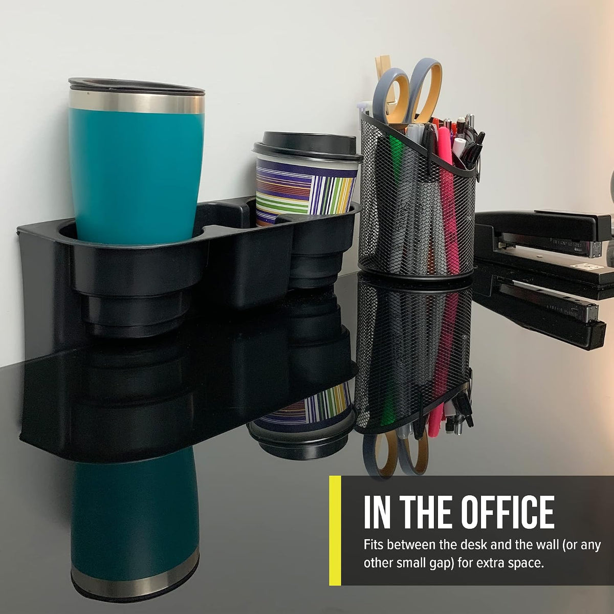 Moblorg Portable Cup Holder with Storage, Compact Organizer, Seat Gap Organizer, Recycled Plastic, Made in USA (Black)