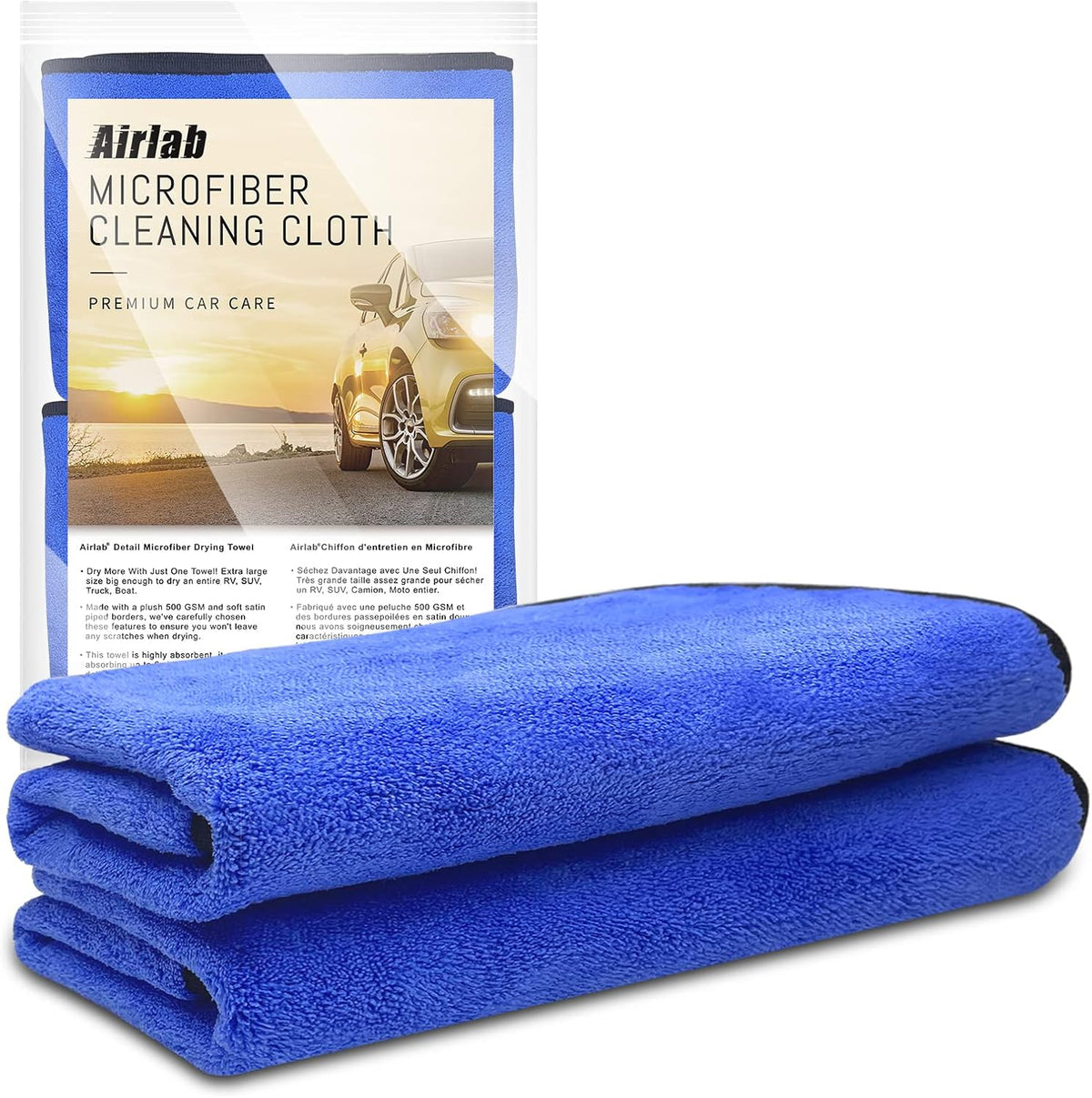 Airlab Microfiber Towels Cars Wash Drying Cleaning Cloth, Grey & Blue