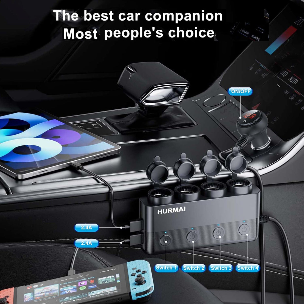 Cigarette Lighter Splitter 216W 4 Socket USB C Car Adapter for Truck SUV