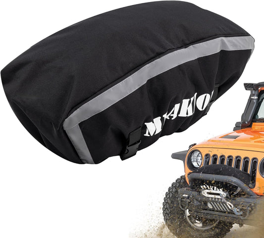 12000 lb Winch Cover, Heavy Duty Waterproof Protective Cover with Adjustable Straps Fasten, Outdoor Windproof Covers for Electric Winches Accessories with Reflective Trim, 25"x10.5"x 8.7"(LxHxW)