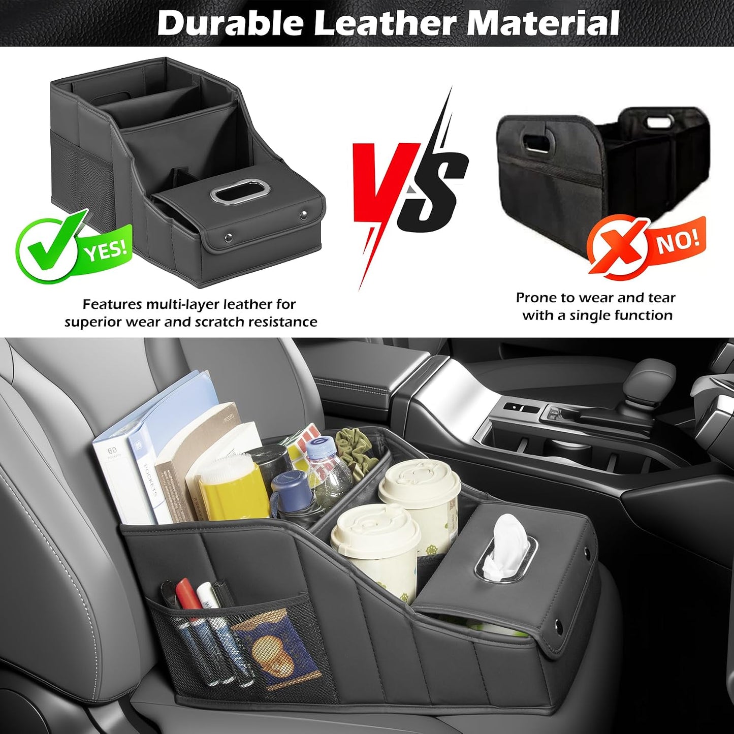 Car Seat Organizer Passenger Storage for Travel Kids Accessories | Collapsible Storages Compartments Mesh Pockets Car Caddy Basket for Front Back Seat Floor Trunk Organizers Kleenex Holder