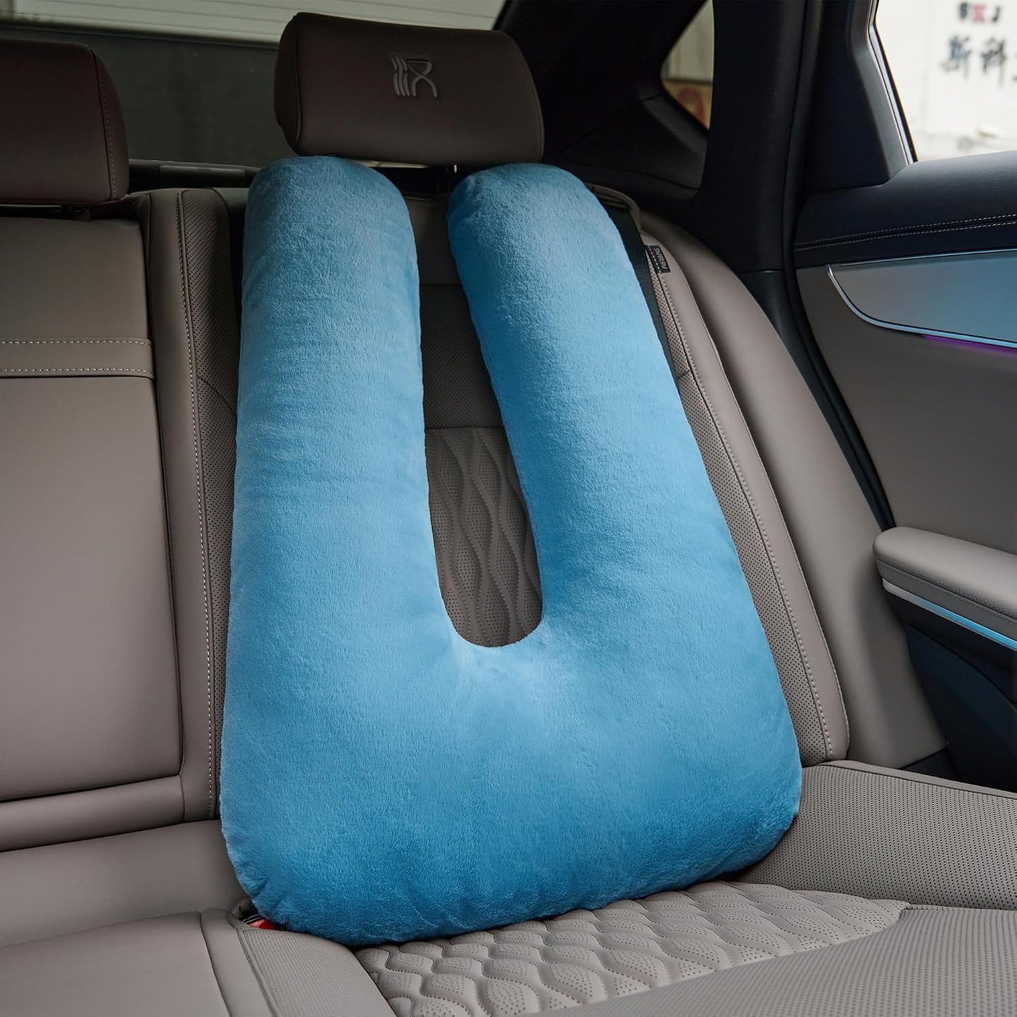 Travel Pillow,Car Pillow for Kids,Support Head and Neck on Road Trip-Blue | Car Sleeping Pillow with Adjustable Strap, Road Trip Essentials for Kids and Adults,Velvet Fabric Filled with High PP Cotton