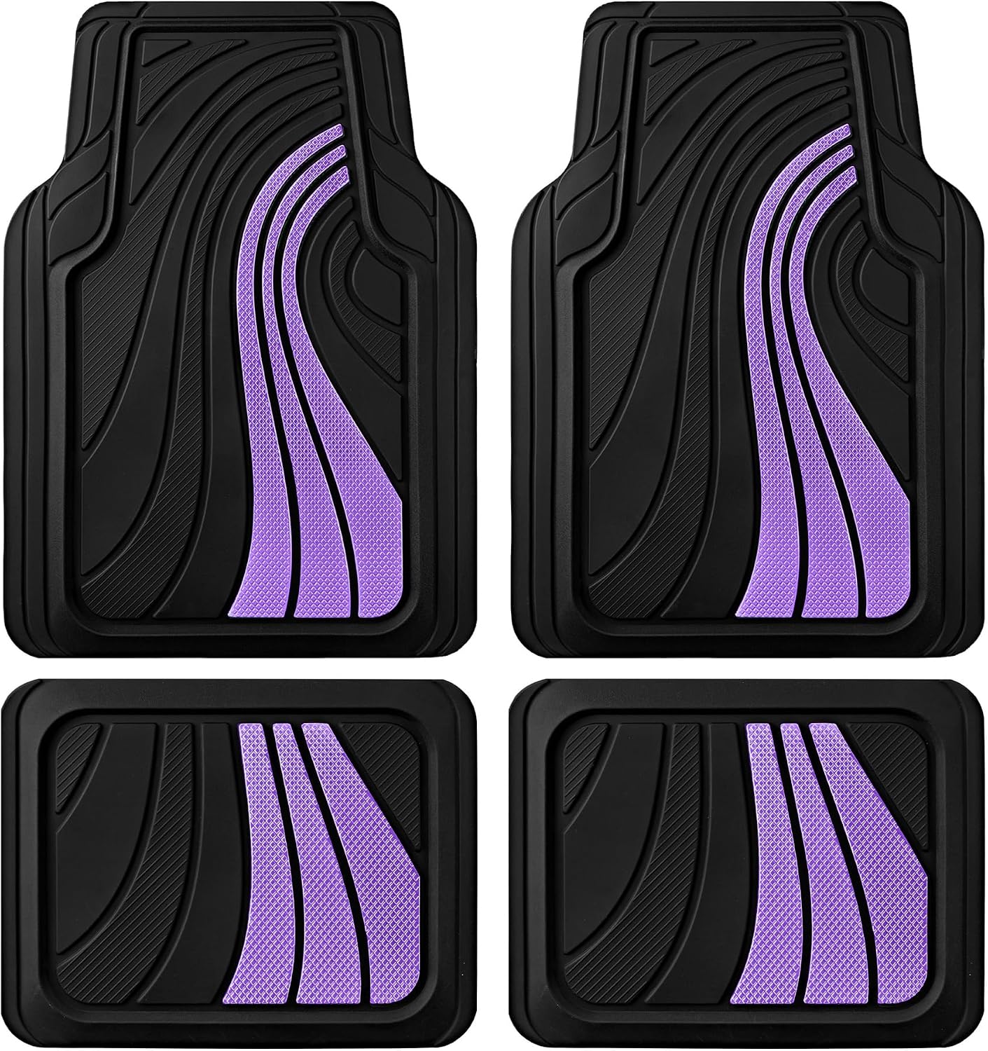 Road Comforts Car Floor Mats Full Set – Front & Rear Car Floor Mats with Aluminum Design, Anti-Slip Backing, All-Weather Protection, Trim-to-Fit Car Mats for Most Sedans, SUVs & Vans - Lighet Purple