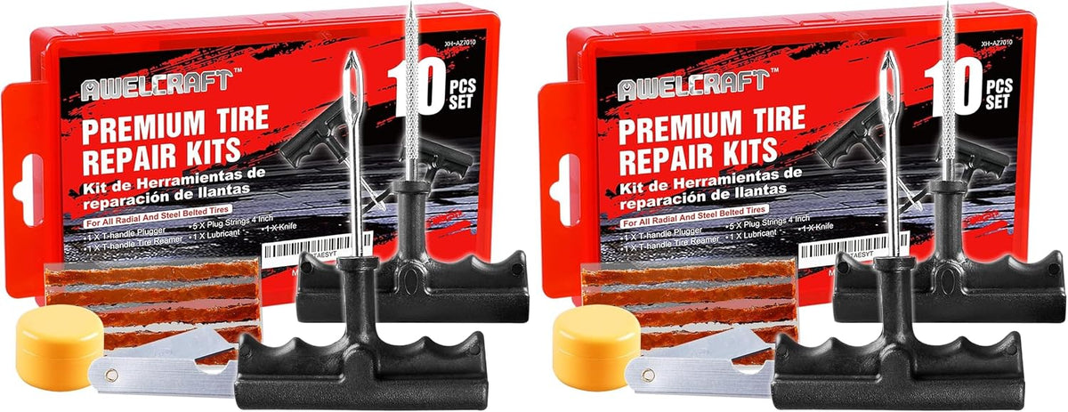 AWELCRAFT 57-Piece Tire Repair Kit – T-Handle Tools with Valve Kit & Case