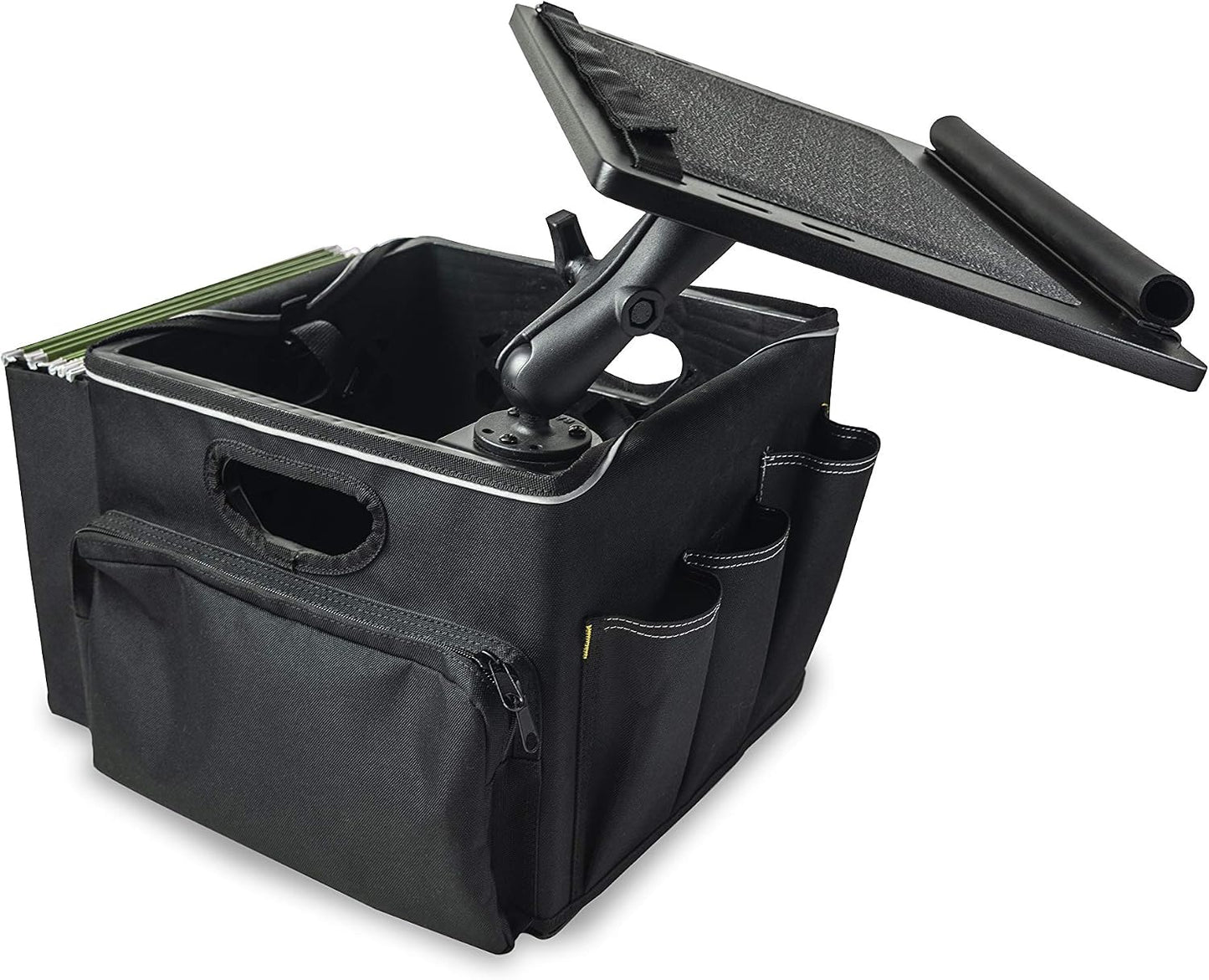AutoExec Milkcrate Vehicle and Mobile Office Work Station with Apron Organizer, Laptop Tray, 400 watt Power Inverter and Phone Vent Clip