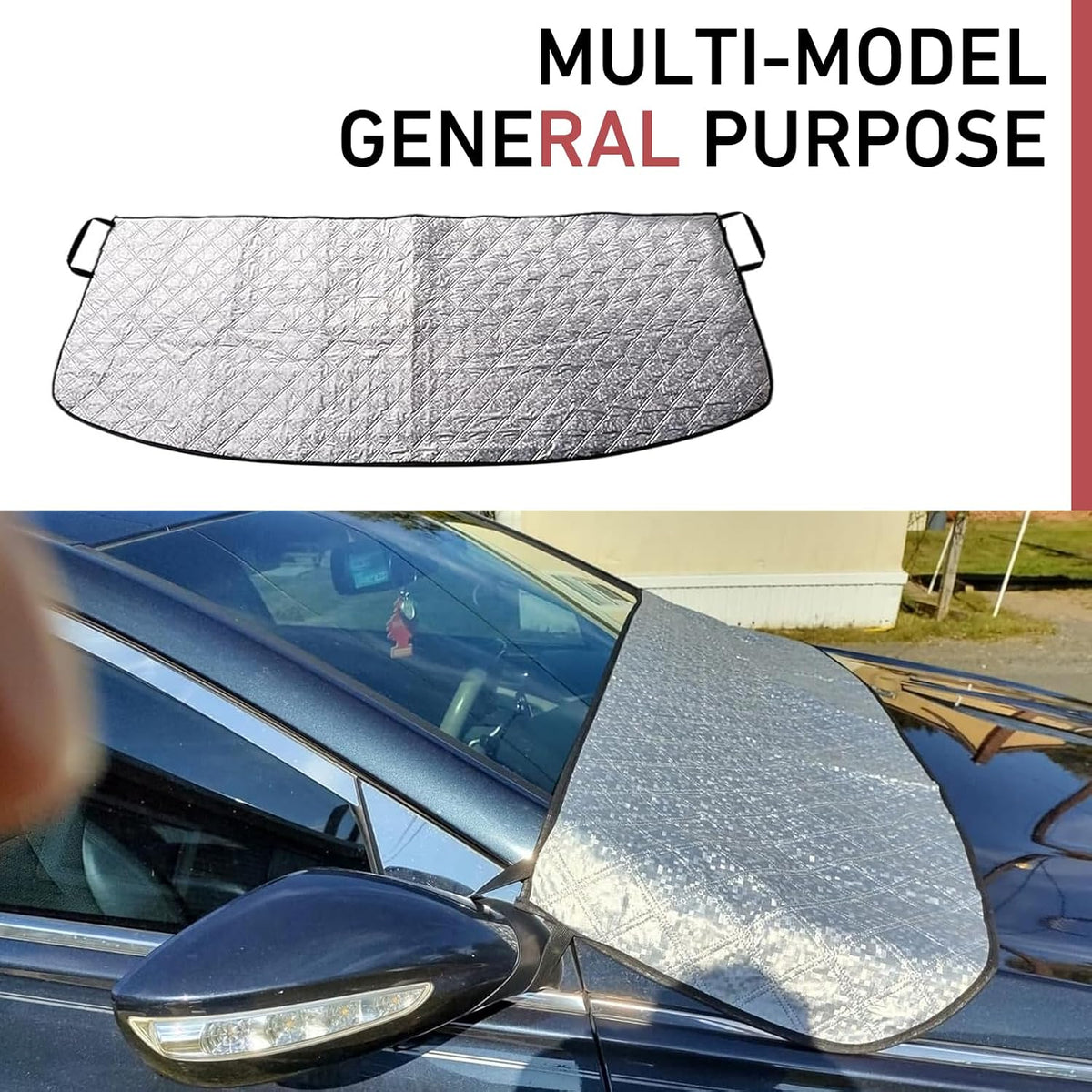 All Weather Foldable Half Car Windshield Cover, Hail Ice Snow Dust Leaf Blocker Sunshade Protector, Universal Window Guard Fit Cars SUVs (Silver)